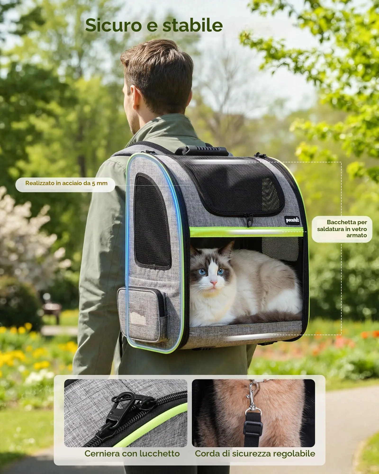 Pecute Zaino per Cani e Gatti Espandibile, Trasportino con Apertura Superiore e Mesh Visibile, Grigio - immagine 5