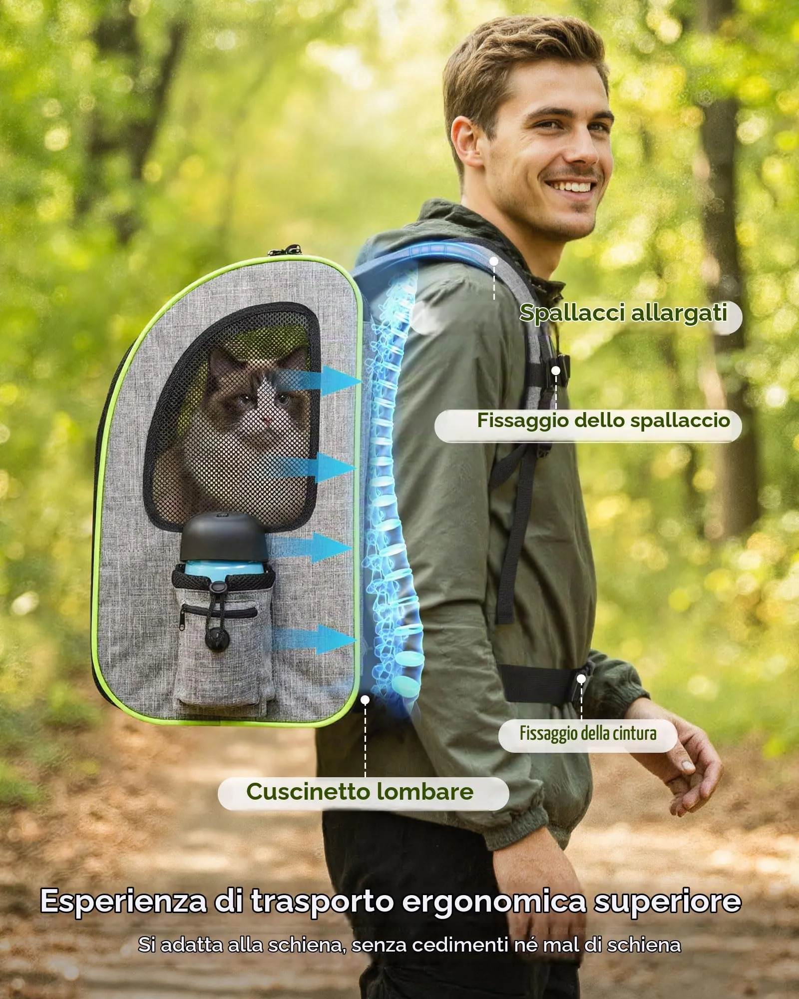 Pecute Zaino per Cani e Gatti Espandibile, Trasportino con Apertura Superiore e Mesh Visibile, Grigio - immagine 6