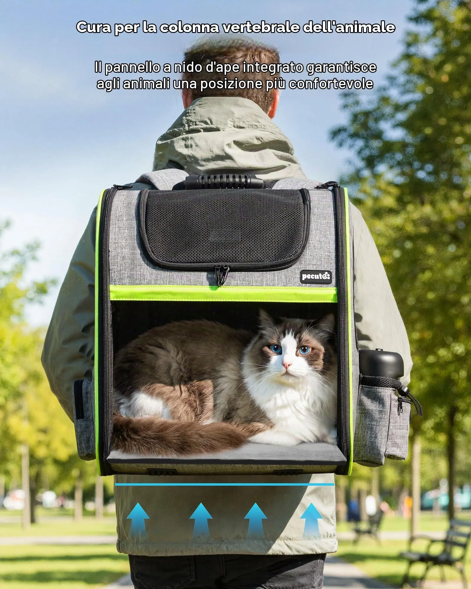 Pecute Zaino per Cani e Gatti Espandibile, Trasportino con Apertura Superiore e Mesh Visibile, Grigio - immagine 7
