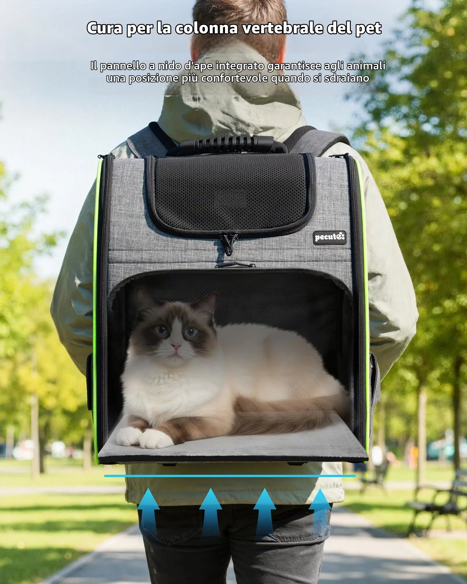 Pecute Zaino Trasportino Estensibile per Cani e Gatti, Carico Massimo 10 kg, Grigio - immagine 8