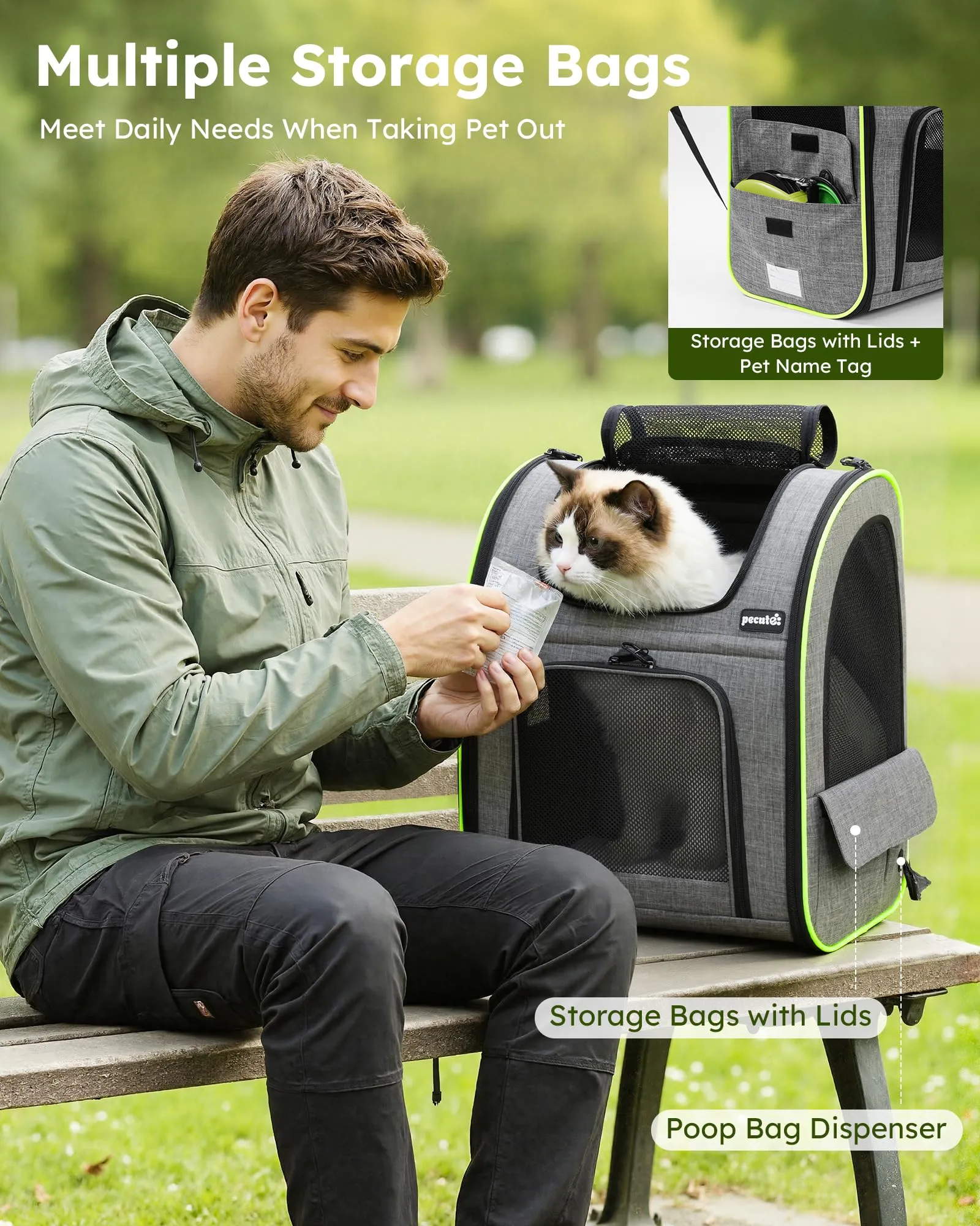 Pecute Zaino Trasportino Estensibile per Cani e Gatti, Carico Massimo 10 kg, Grigio - immagine 9