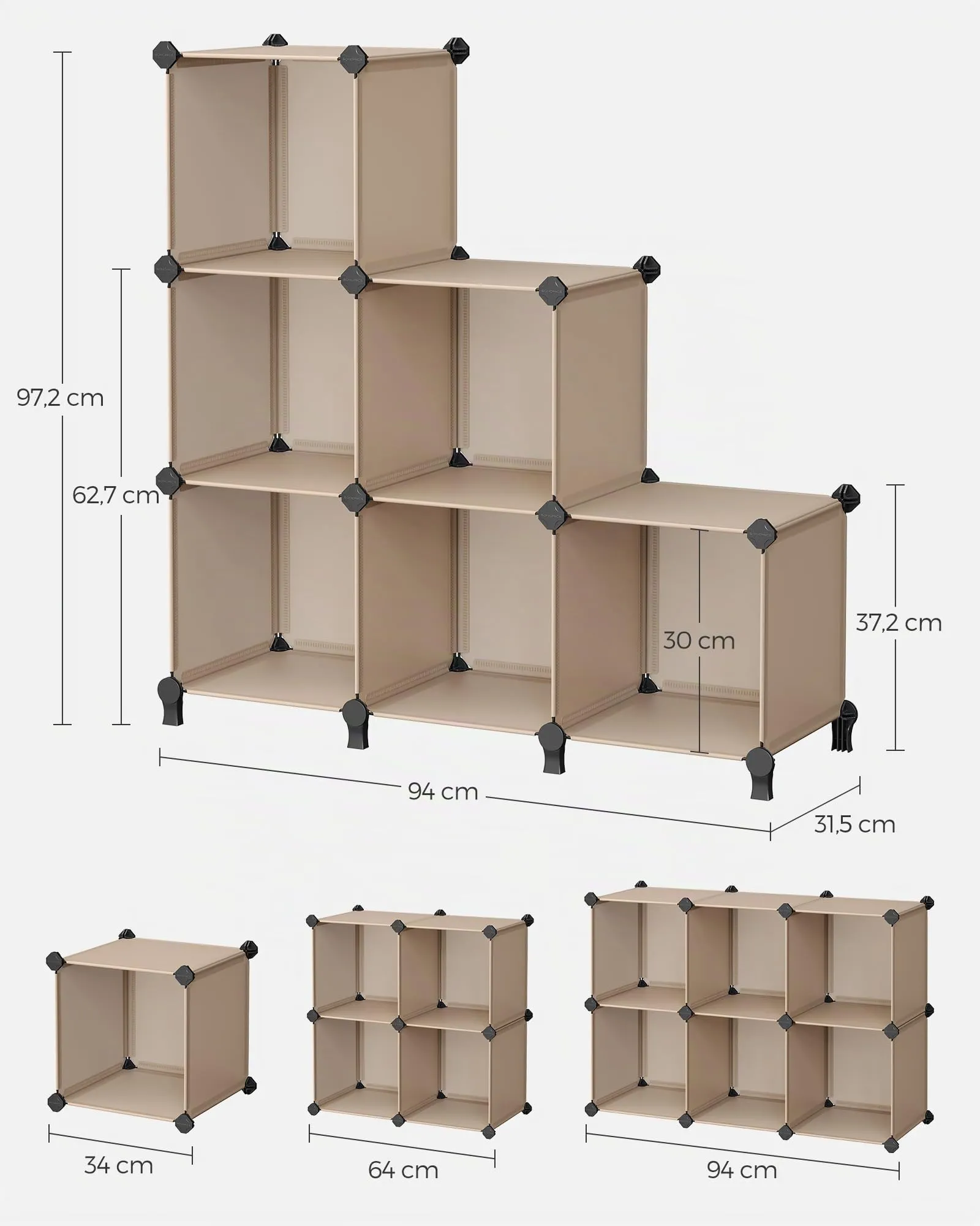 SONGMICS Scaffale a 6 Cubi Organizzatore Modulare in Plastica con Piedini Marrone Cammello LPC111K01 - immagine 3
