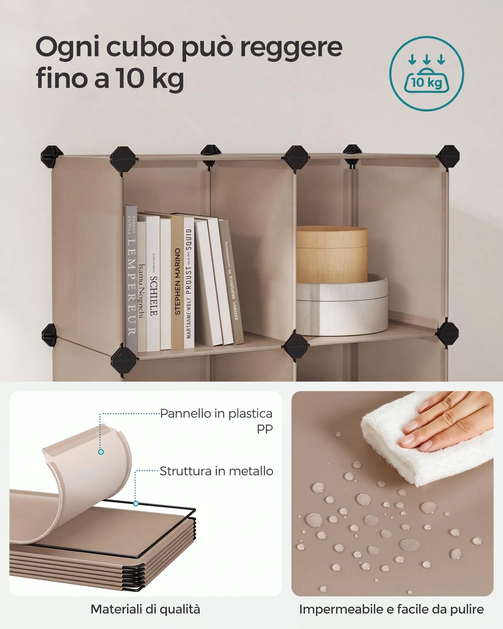SONGMICS Scaffale a 6 Cubi Organizzatore Modulare in Plastica con Piedini Marrone Cammello LPC111K01 - immagine 4