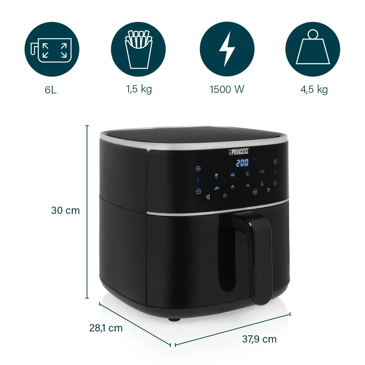 Princess Friggitrice ad Aria 6L XXL, 1500 W, 6 Programmi, Display LED Touch, 182244 - immagine 8