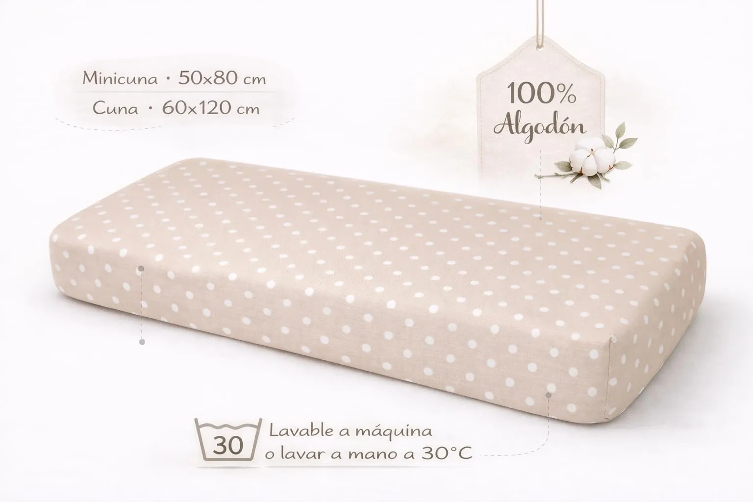 TRAMAS+ Set di Lenzuola per Culla e Miniculla in Cotone, 3 Pezzi, 60x120 cm, Dots - immagine 5