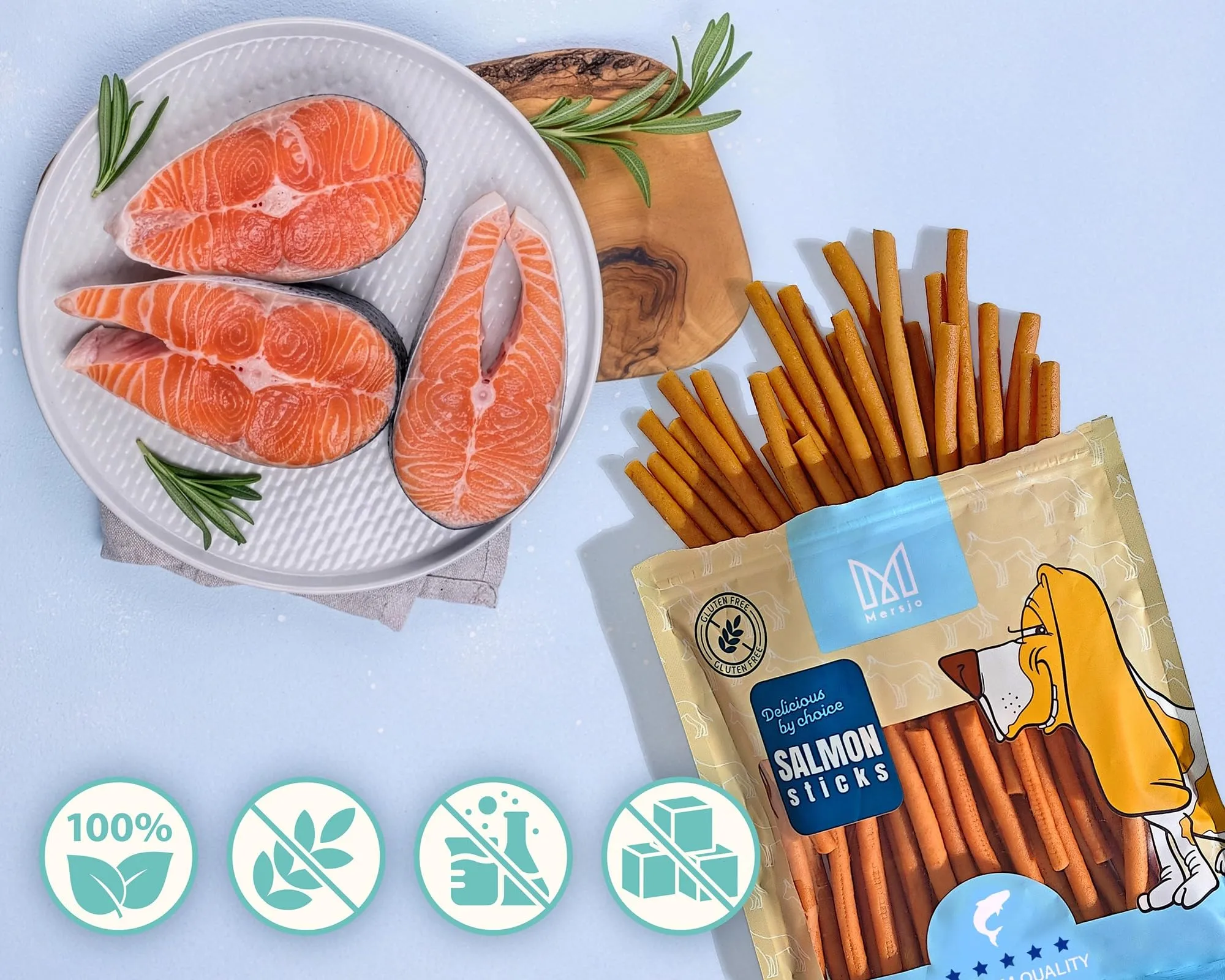 MERSJO Dog Treats Salmone Kabanos, 500g - immagine 2