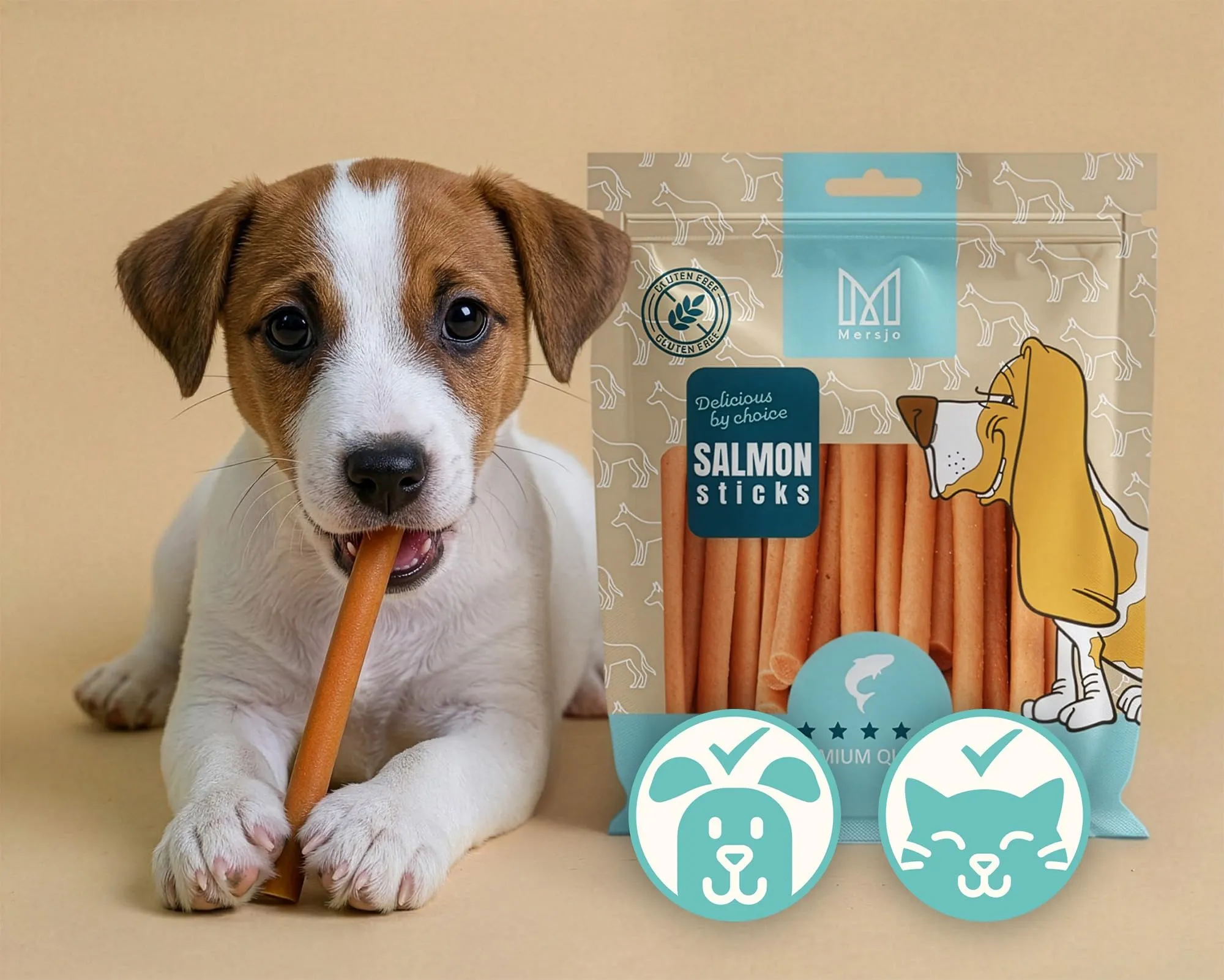 MERSJO Dog Treats Salmone Kabanos, 500g - immagine 4
