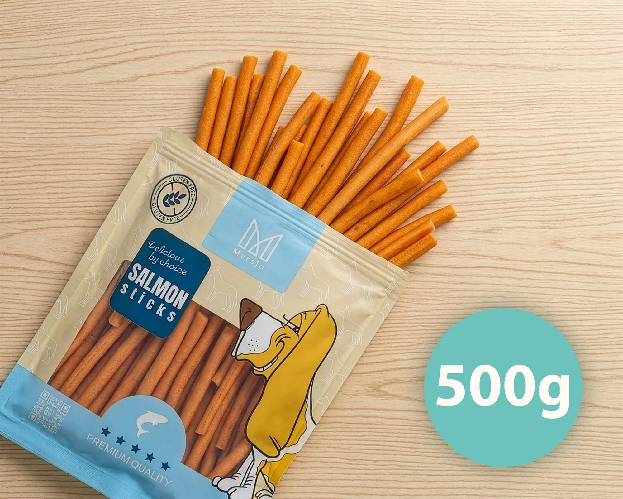 MERSJO Dog Treats Salmone Kabanos, 500g - immagine 5
