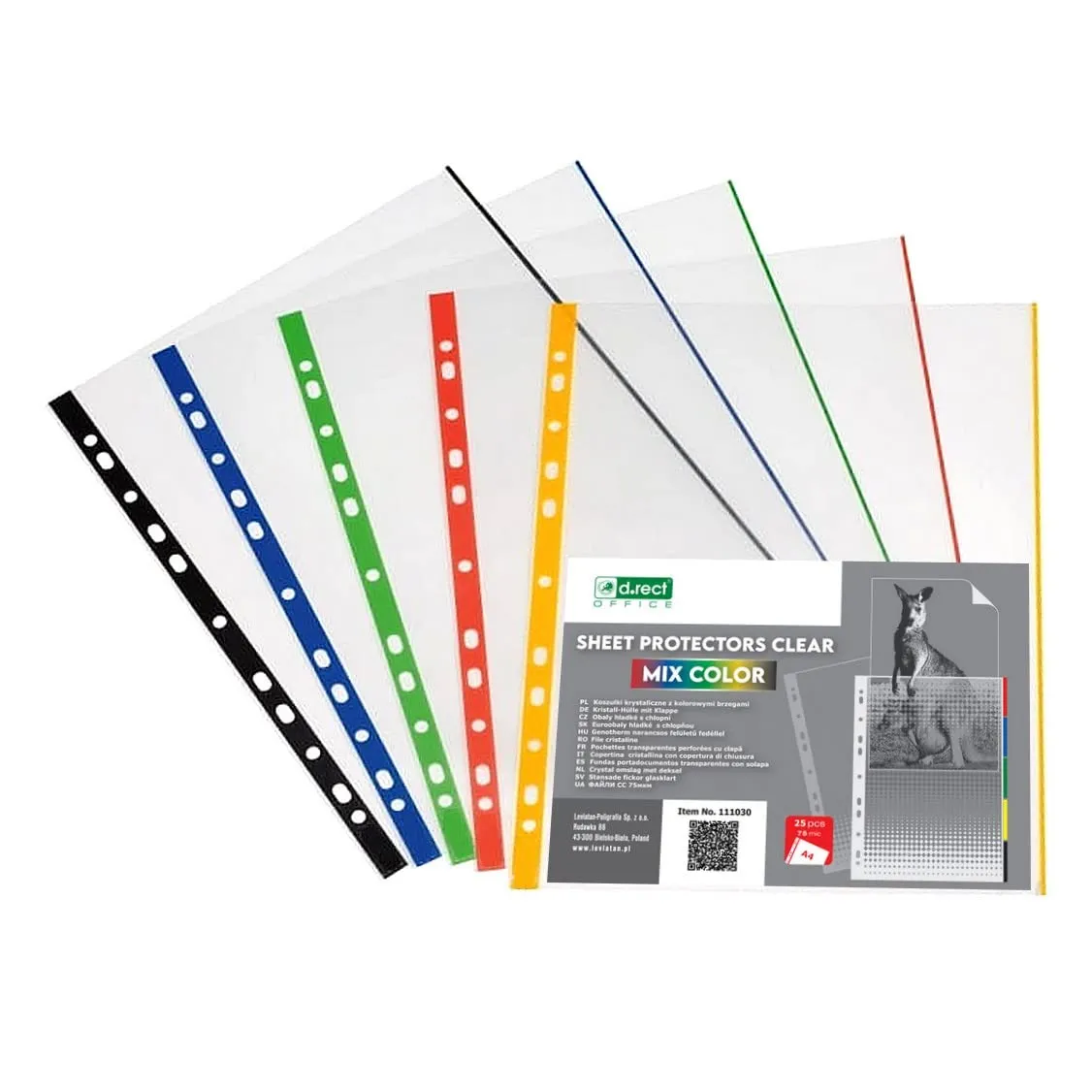 D.RECT Buste Trasparenti Perforate A4, 25 Pezzi, 75µm, 5 Colori, Cristallino - immagine 2