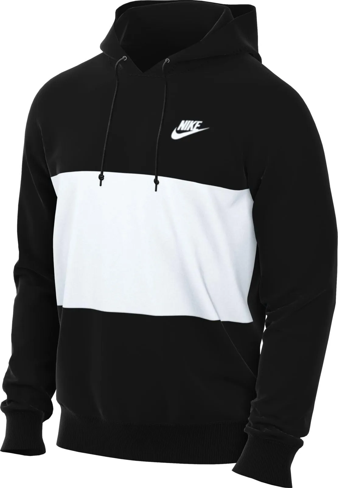 Nike Men's Club French Terry Hooded Sweatshirt - Black White, Size L - immagine 1