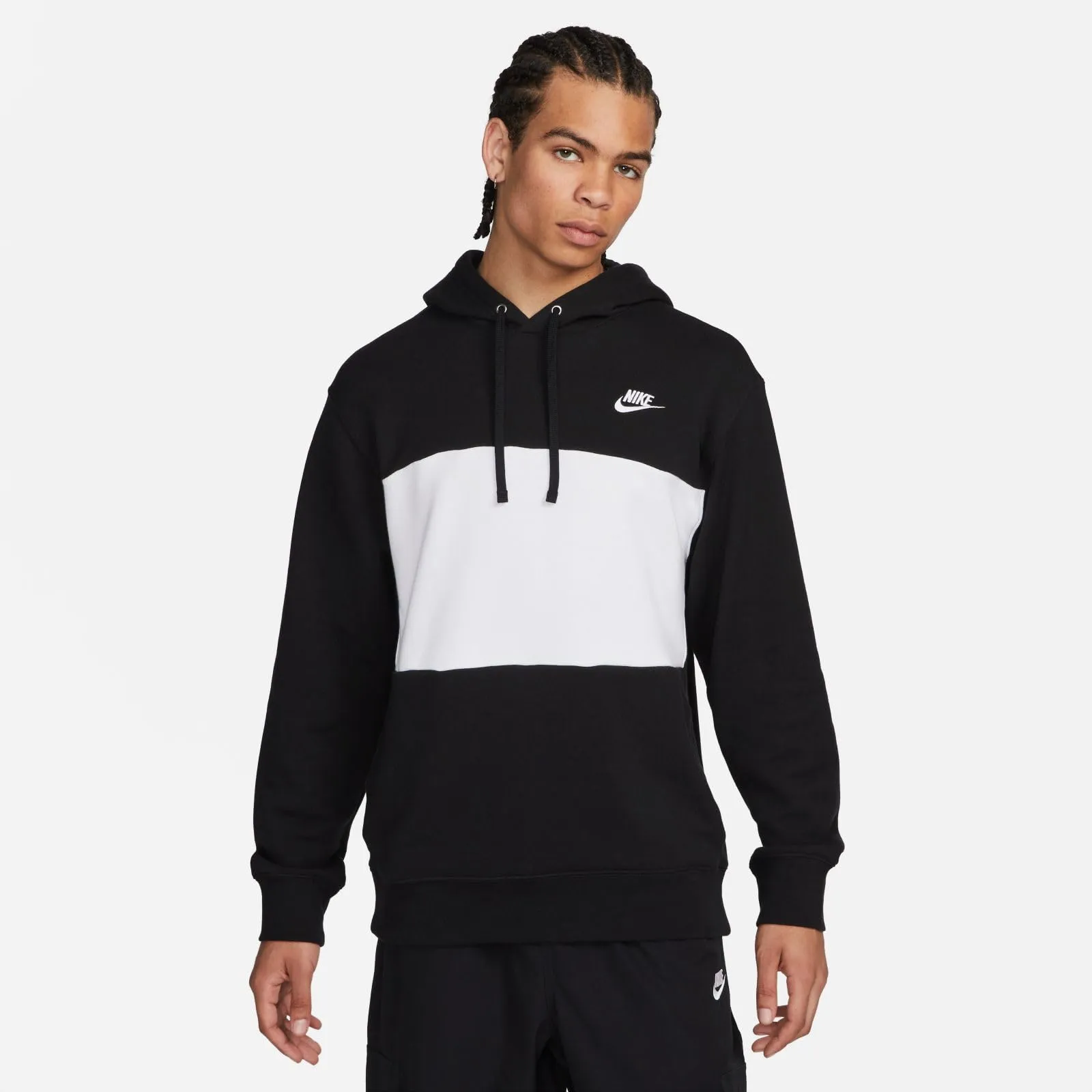 Nike Men's Club French Terry Hooded Sweatshirt - Black White, Size L - immagine 2