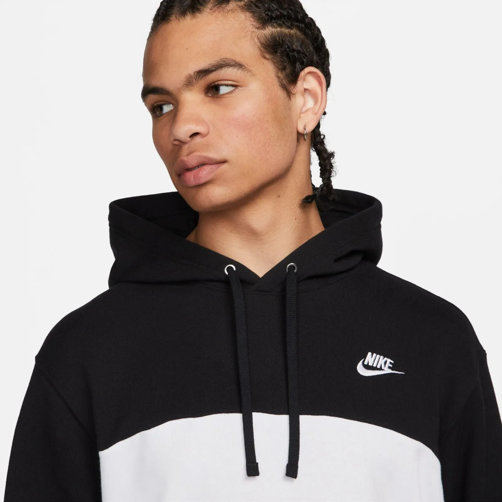 Nike Men's Club French Terry Hooded Sweatshirt - Black White, Size L - immagine 4