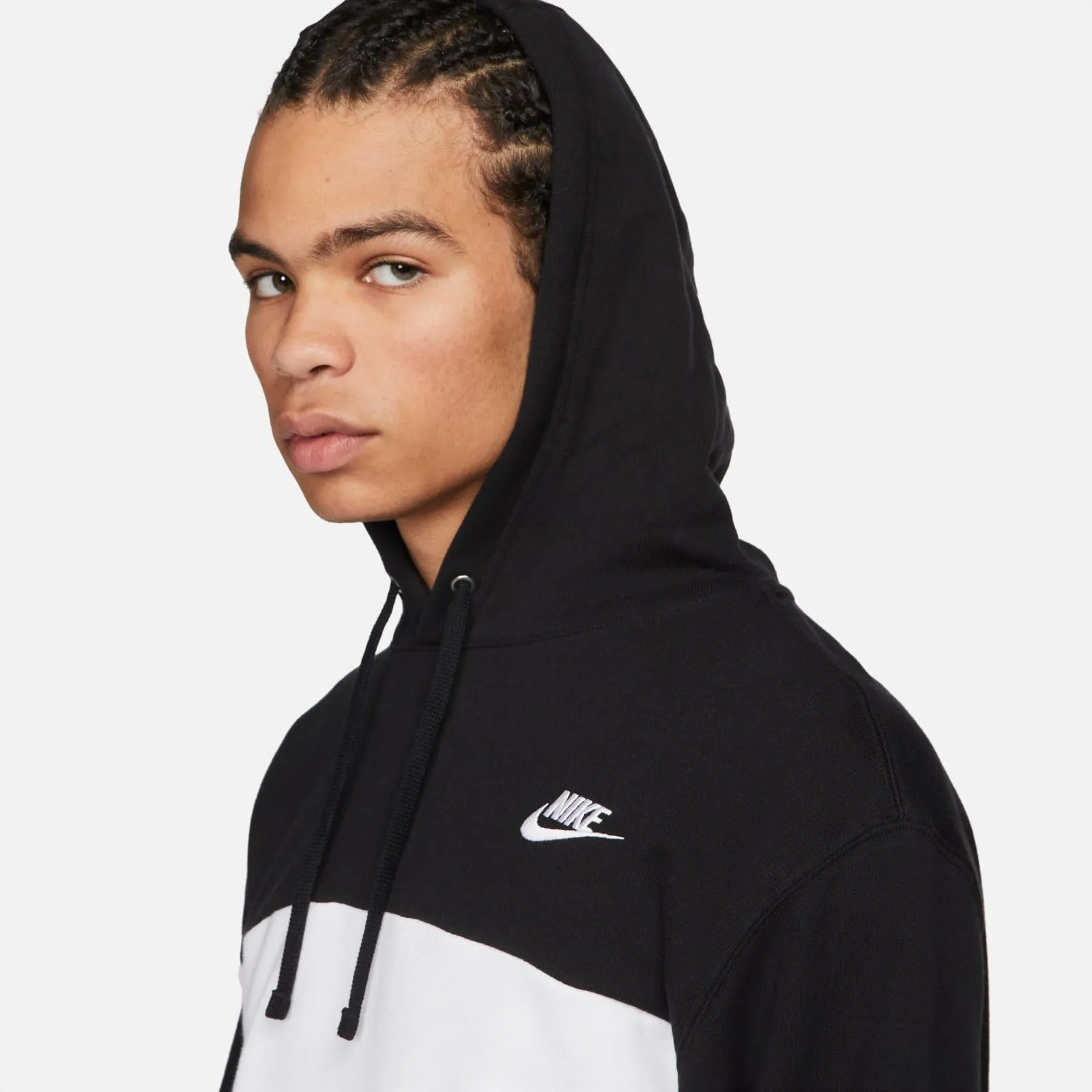 Nike Men's Club French Terry Hooded Sweatshirt - Black White, Size L - immagine 6