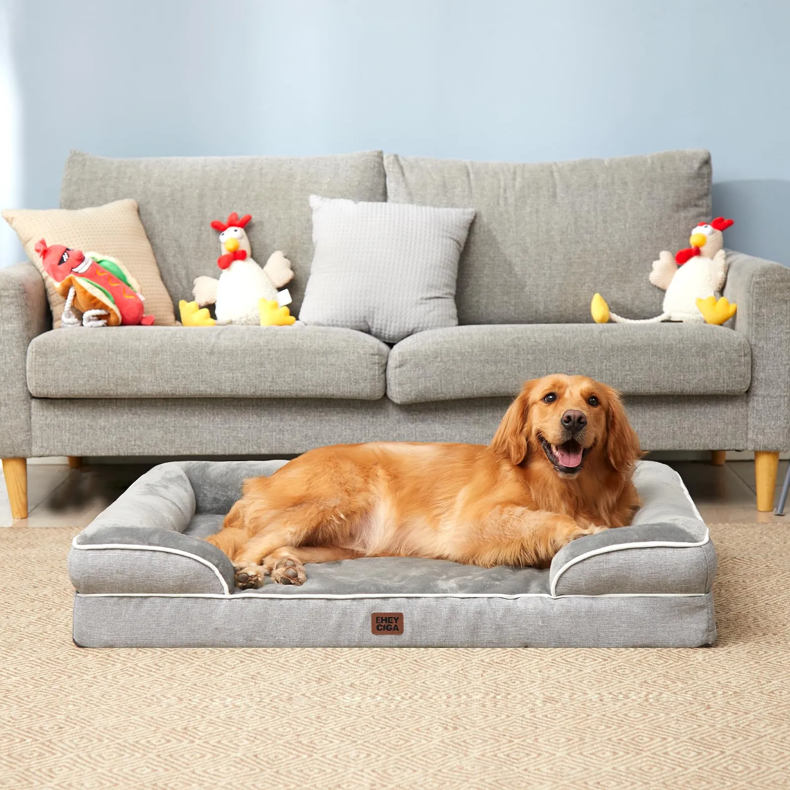 EHEYCIGA Cuccia Cane Interno Taglia Grande, 104x68x16cm, Grigio - immagine 9