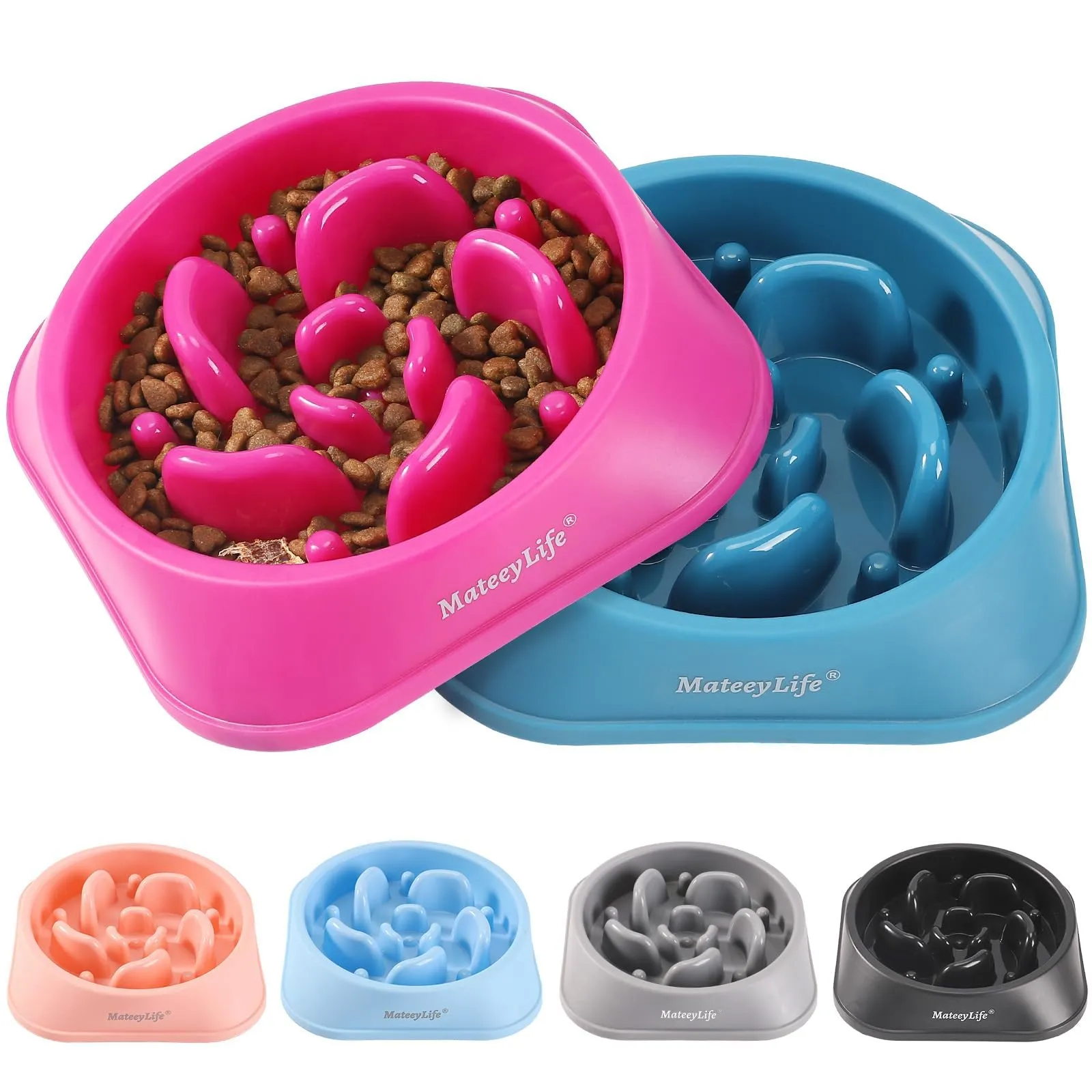 MateeyLife Ciotole per cani con alimentazione lenta, 2 pezzi, antiscivolo, per razze medio-grandi, viola e blu - immagine 1