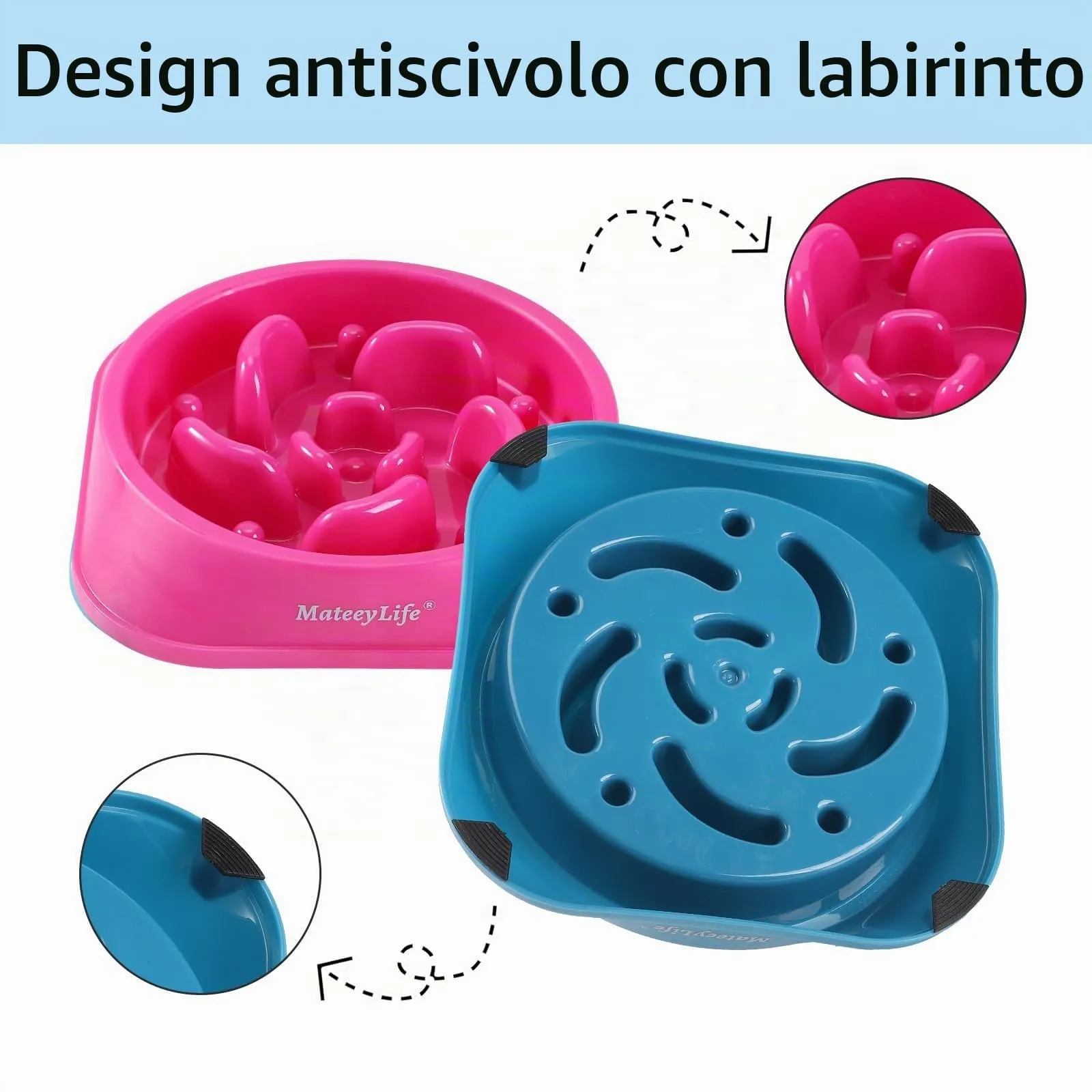 MateeyLife Ciotole per cani con alimentazione lenta, 2 pezzi, antiscivolo, per razze medio-grandi, viola e blu - immagine 4