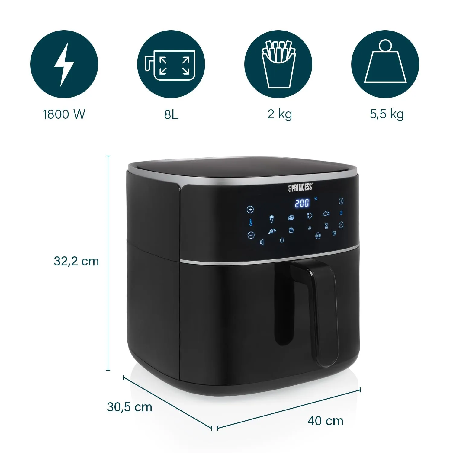 Princess Friggitrice ad Aria Digitale 8 L, 6 Programmi Preimpostati, 182254 - immagine 2