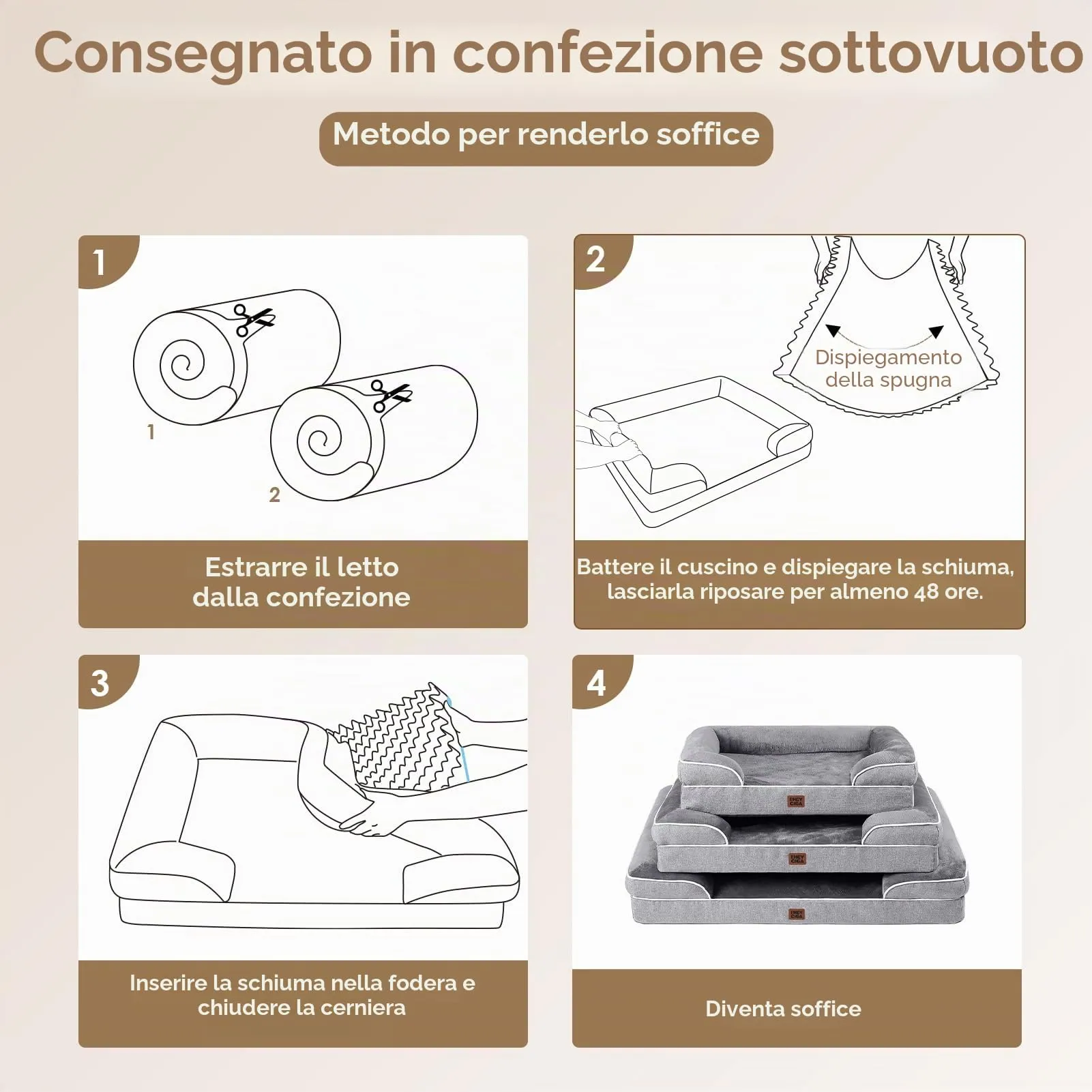 EHEYCIGA Cuccia Cane Interno, 132x104x20cm, Grigio - immagine 7