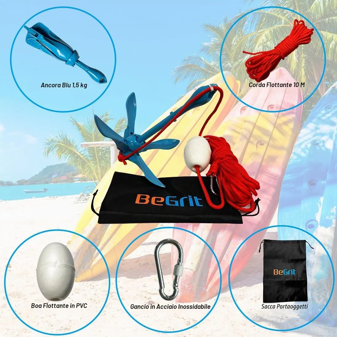 BeGrit Ancora Barca Pieghevole 1.5kg Kit per Kayak e Gommone con Cima - immagine 3