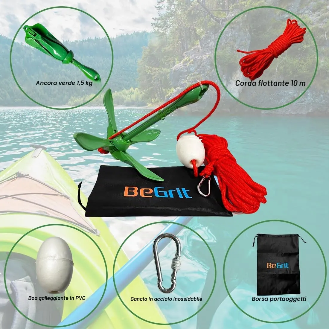BeGrit Ancora Pieghevole 1.5kg per Kayak e Gommone con Cima - immagine 3