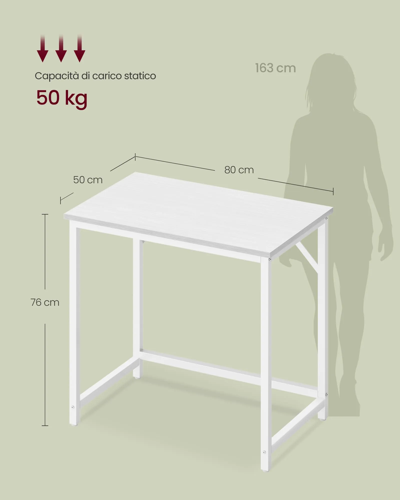 VASAGLE Scrivania per Computer 80 x 50 x 76 cm, Bianco Acero e Bianco Nuvola LWD038W44 - immagine 5