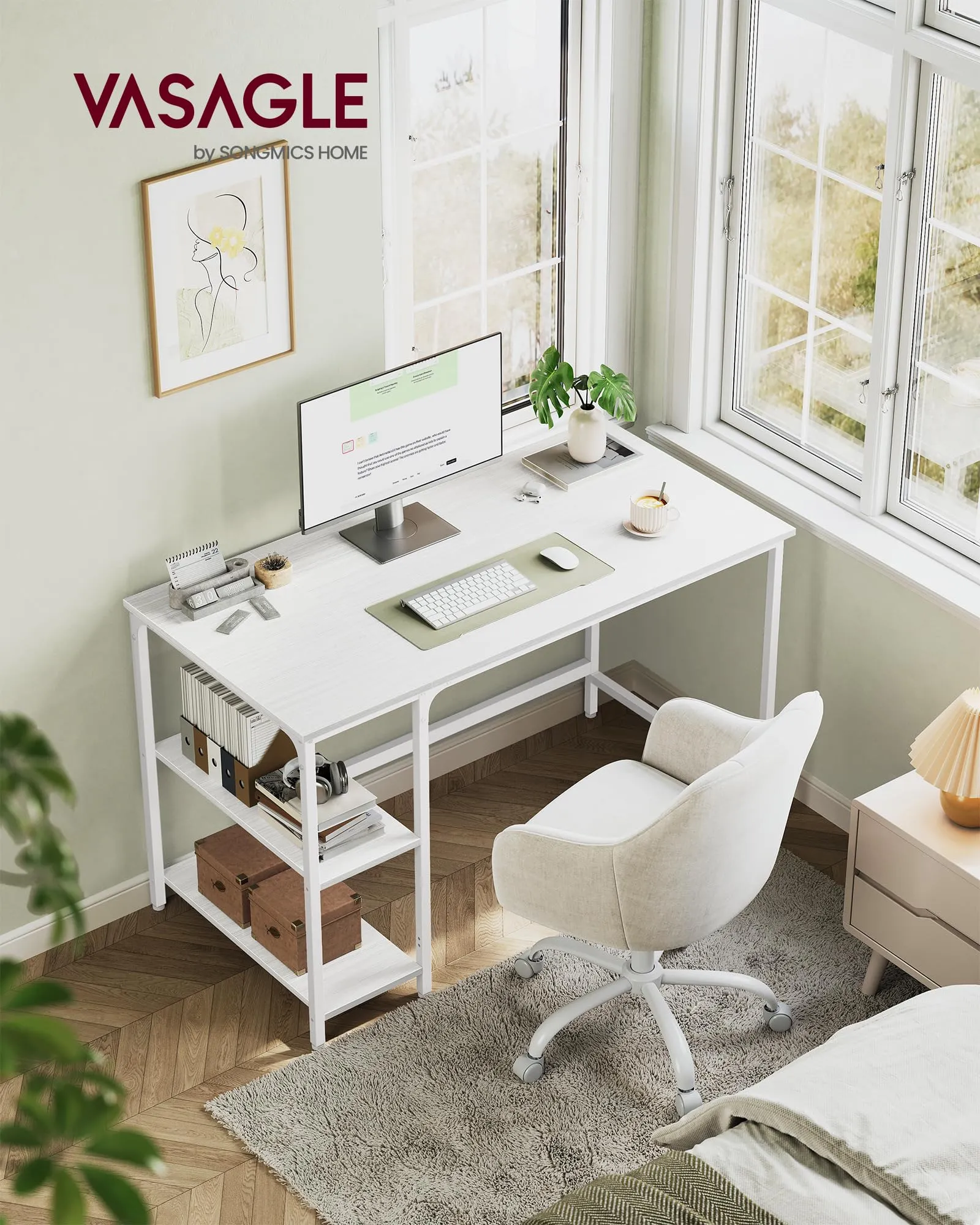 VASAGLE Scrivania per Computer, 120 x 60 x 76 cm, Bianco Acero, LWD047W44 - immagine 2