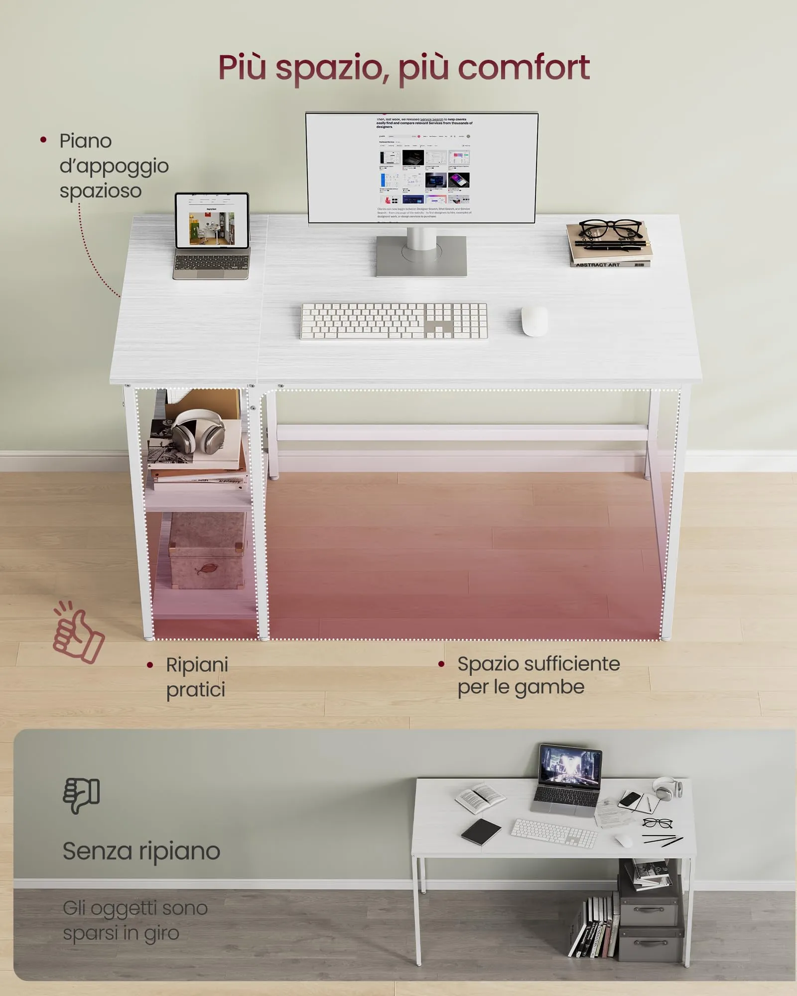 VASAGLE Scrivania per Computer, 120 x 60 x 76 cm, Bianco Acero, LWD047W44 - immagine 3