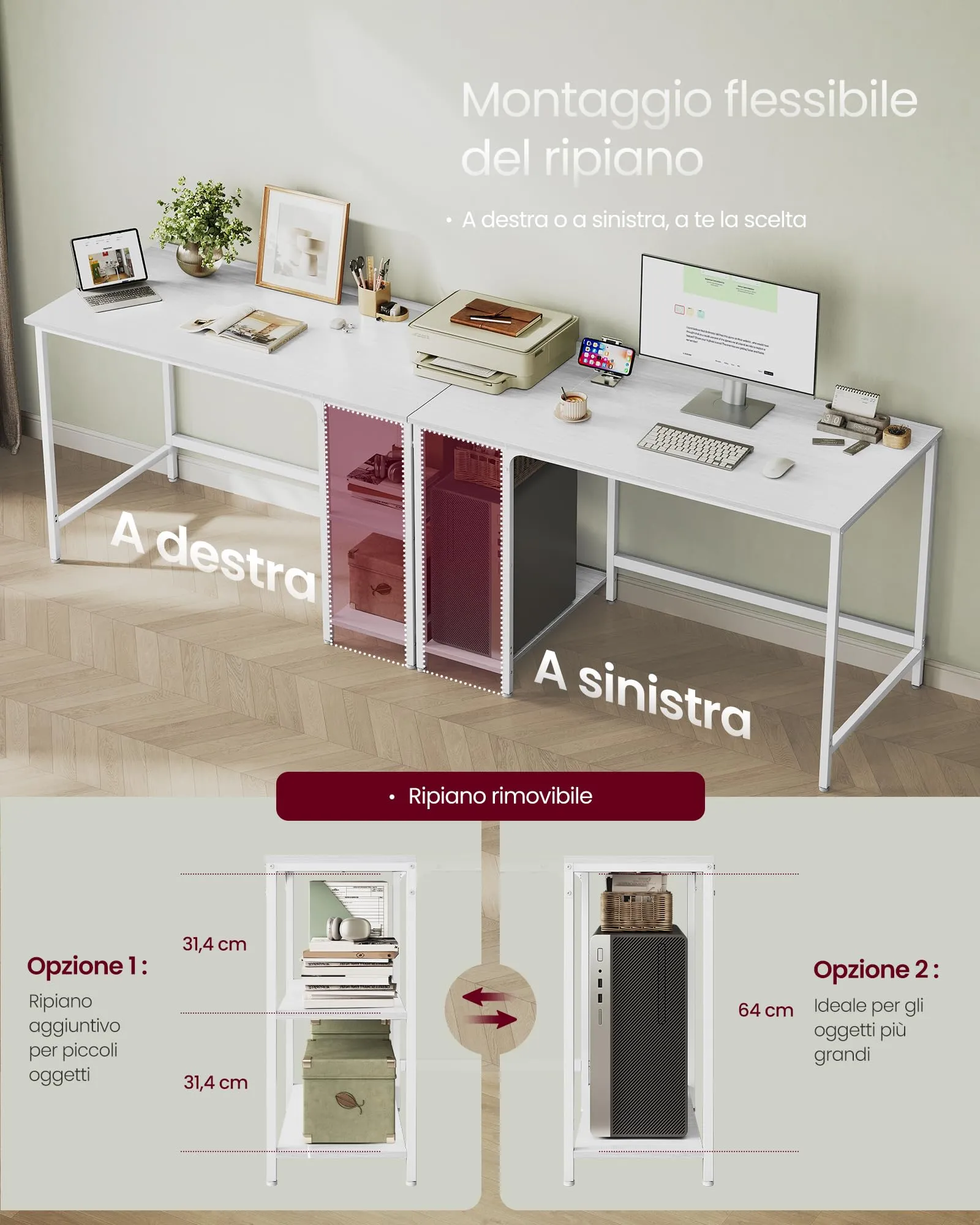 VASAGLE Scrivania per Computer, 120 x 60 x 76 cm, Bianco Acero, LWD047W44 - immagine 4