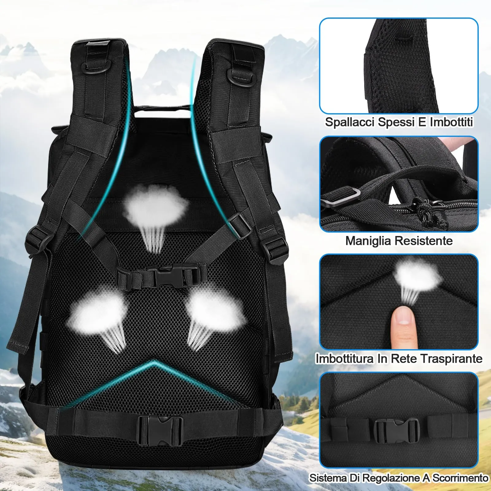 SHANNA Zaino Tattico Militare 45 Litri Impermeabile con Sistema Molle per Hiking, Campeggio e Trekking - immagine 4