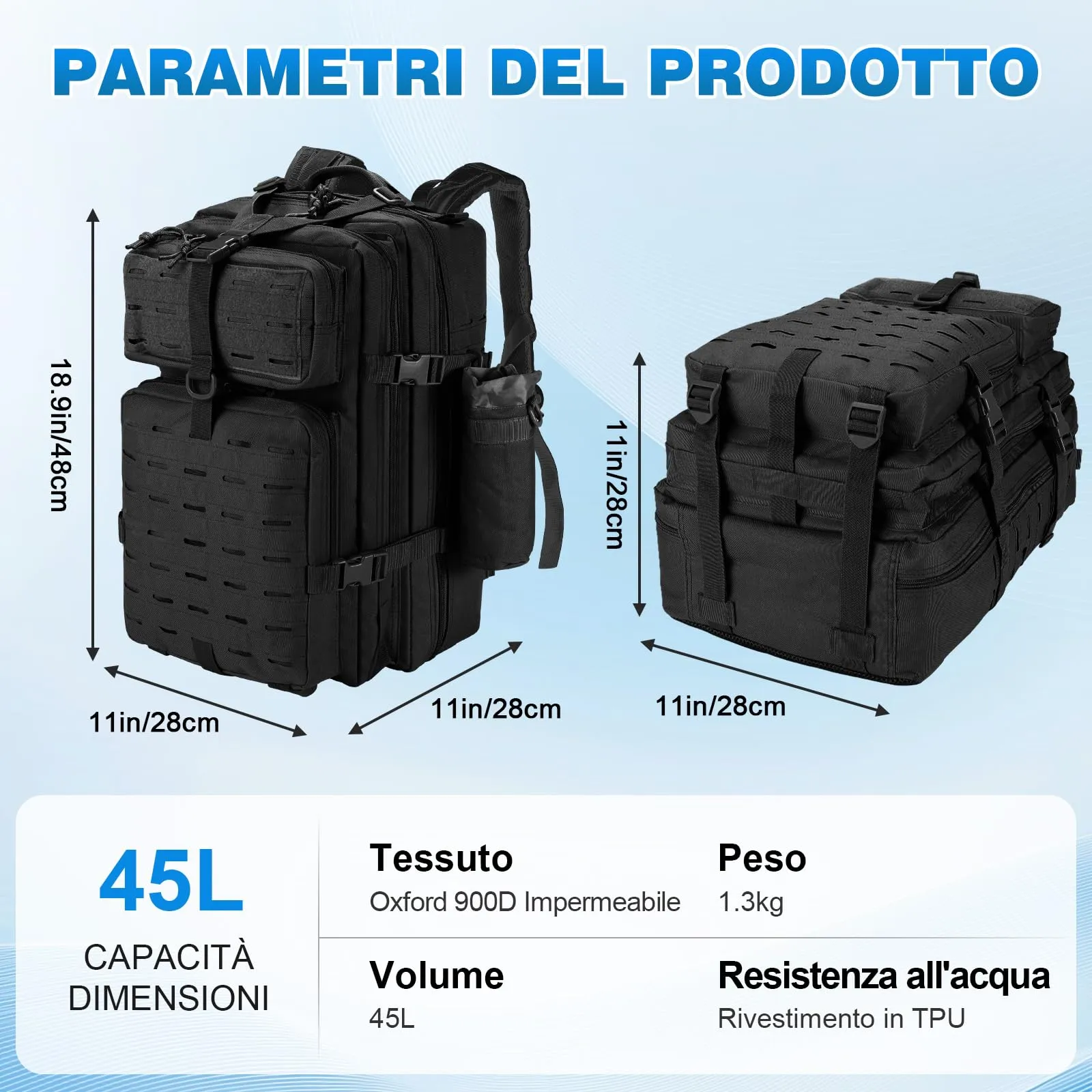 SHANNA Zaino Tattico Militare 45 Litri Impermeabile con Sistema Molle per Hiking, Campeggio e Trekking - immagine 5
