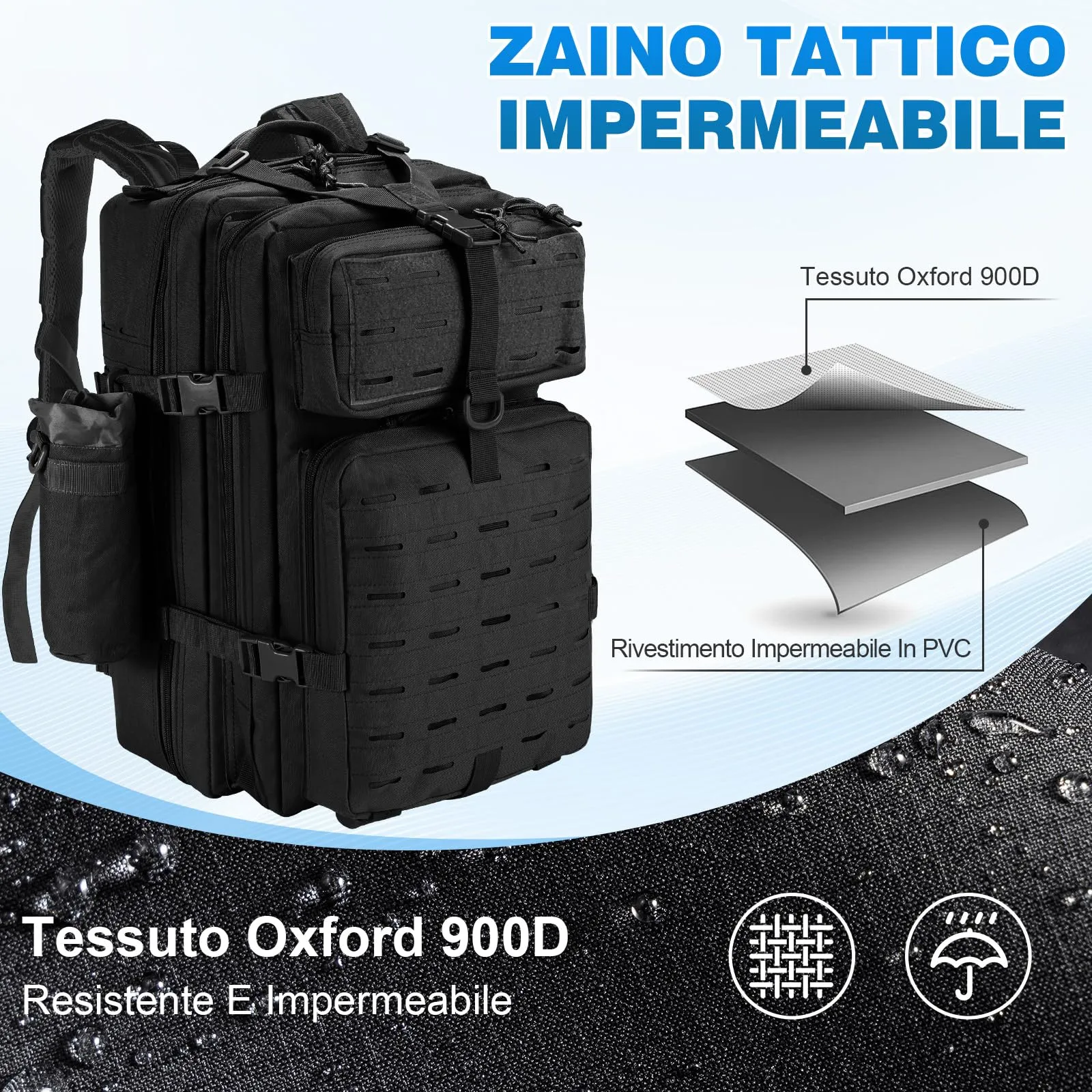 SHANNA Zaino Tattico Militare 45 Litri Impermeabile con Sistema Molle per Hiking, Campeggio e Trekking - immagine 6
