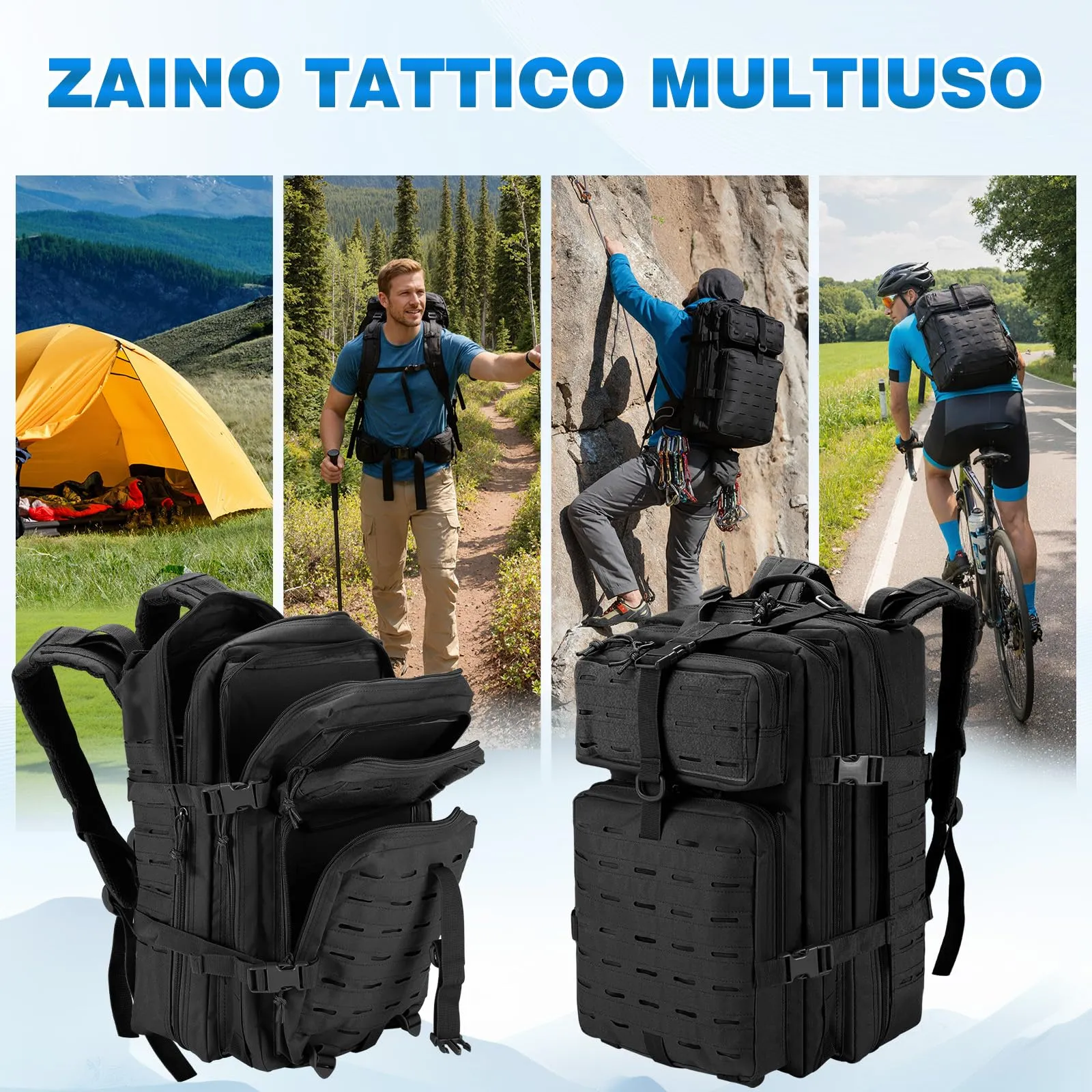 SHANNA Zaino Tattico Militare 45 Litri Impermeabile con Sistema Molle per Hiking, Campeggio e Trekking - immagine 7