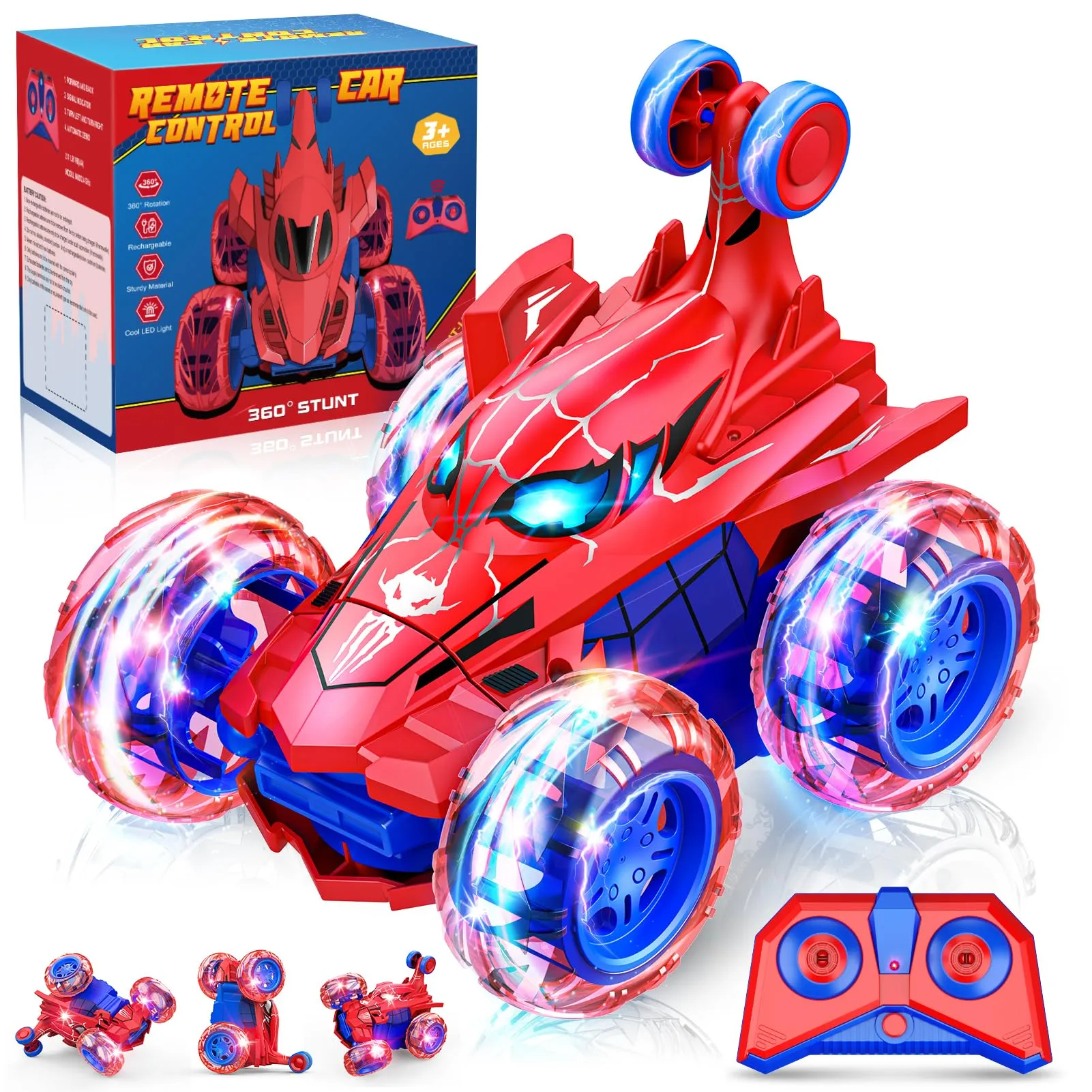 Dreamlandia HappyGoLucky Auto Spider RC Rotante a 360° con Luci LED, Macchina Telecomandata per Bambini 3-10 Anni, Rosso - immagine 1