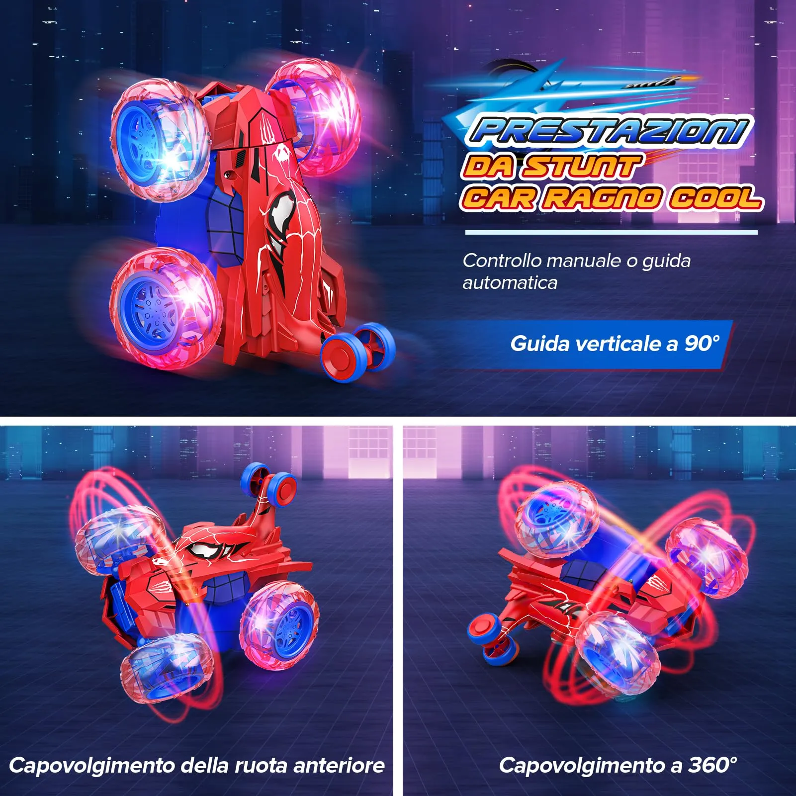 Dreamlandia HappyGoLucky Auto Spider RC Rotante a 360° con Luci LED, Macchina Telecomandata per Bambini 3-10 Anni, Rosso - immagine 2