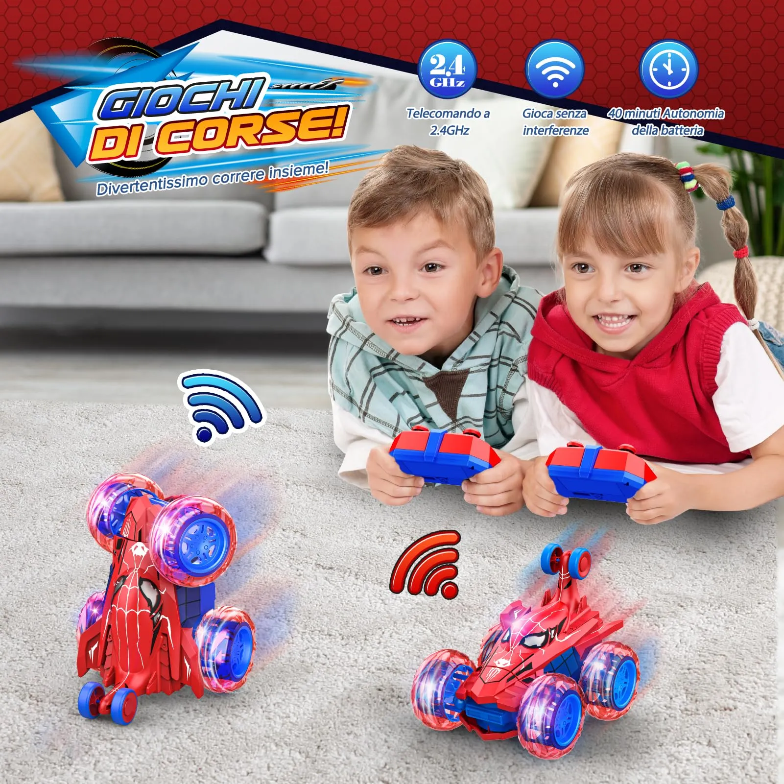Dreamlandia HappyGoLucky Auto Spider RC Rotante a 360° con Luci LED, Macchina Telecomandata per Bambini 3-10 Anni, Rosso - immagine 3