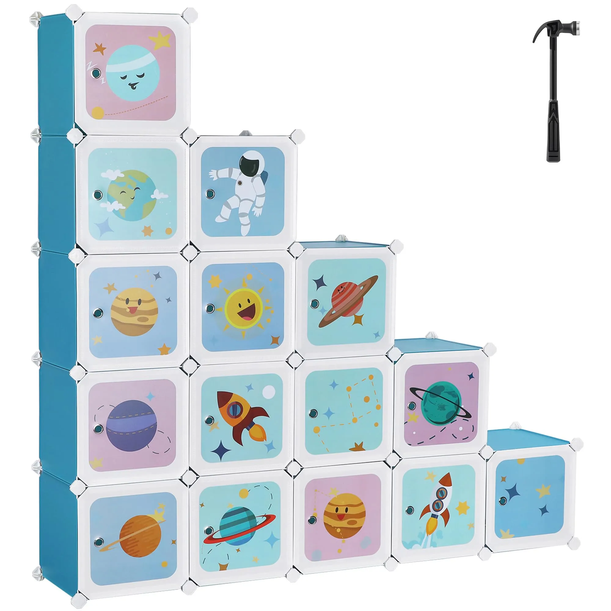 SONGMICS Scaffale Portaoggetti a 15 Cubi per Bambini, Organizzatore Modulare in Plastica, 153 x 31 x 153 cm, Azzurro LPC902Q01 - immagine 1