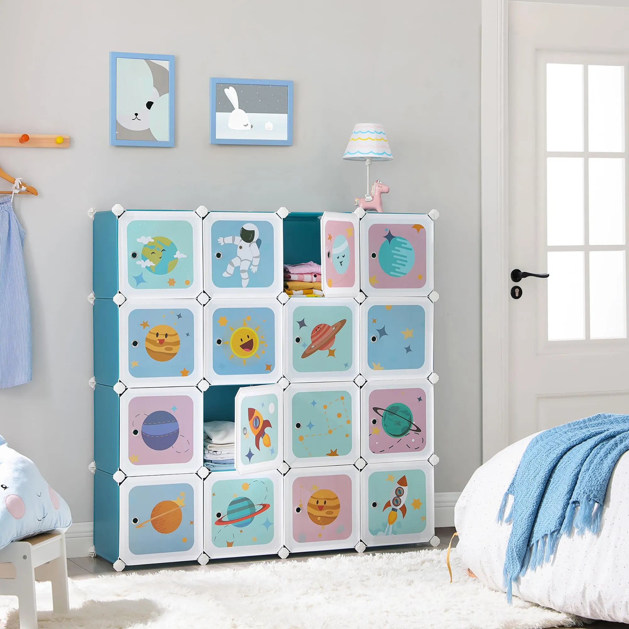 SONGMICS Scaffale Portaoggetti a 15 Cubi per Bambini, Organizzatore Modulare in Plastica, 153 x 31 x 153 cm, Azzurro LPC902Q01 - immagine 3