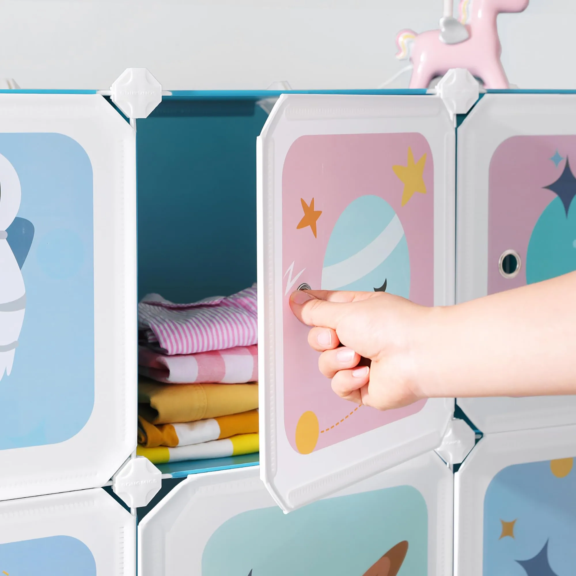 SONGMICS Scaffale Portaoggetti a 15 Cubi per Bambini, Organizzatore Modulare in Plastica, 153 x 31 x 153 cm, Azzurro LPC902Q01 - immagine 4