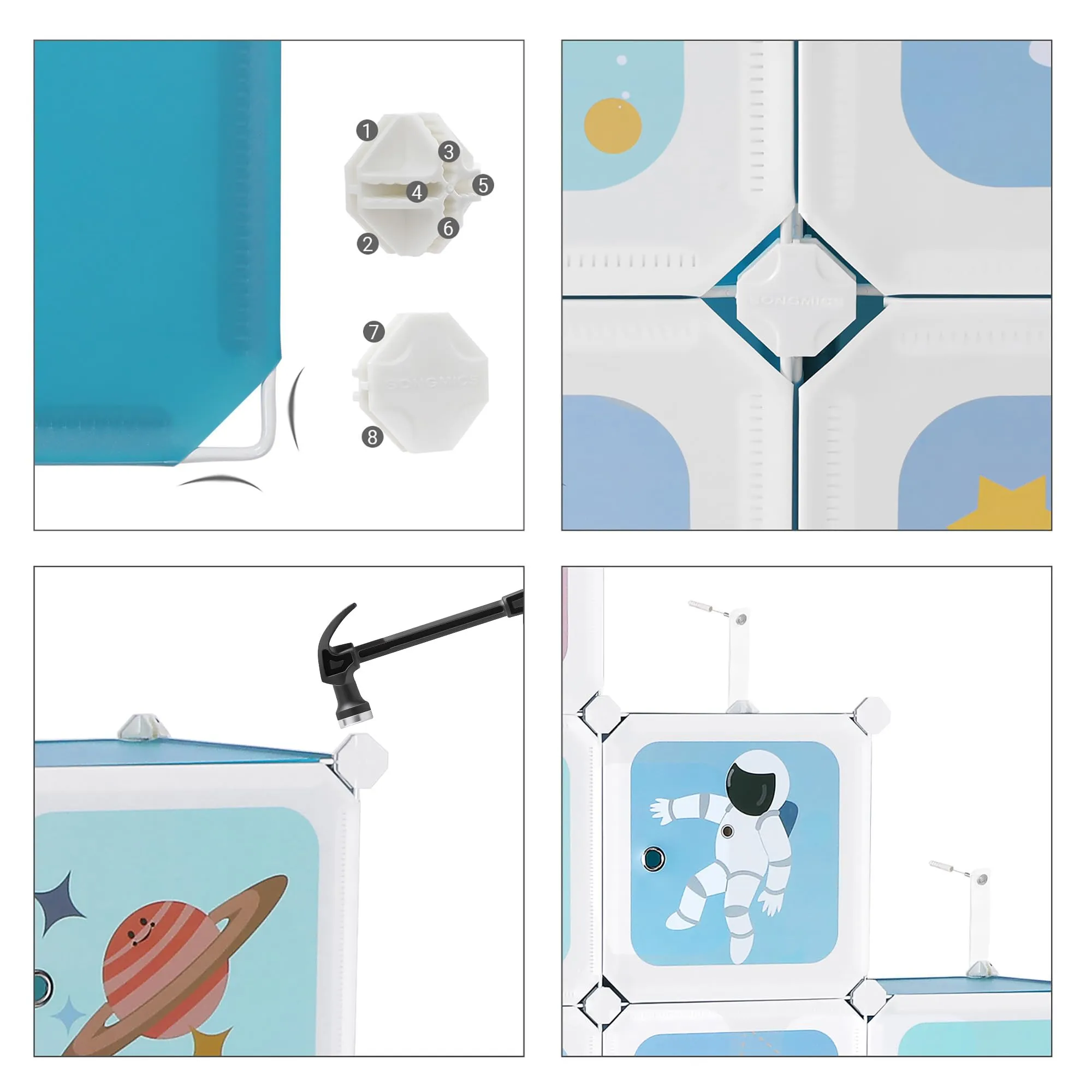 SONGMICS Scaffale Portaoggetti a 15 Cubi per Bambini, Organizzatore Modulare in Plastica, 153 x 31 x 153 cm, Azzurro LPC902Q01 - immagine 5