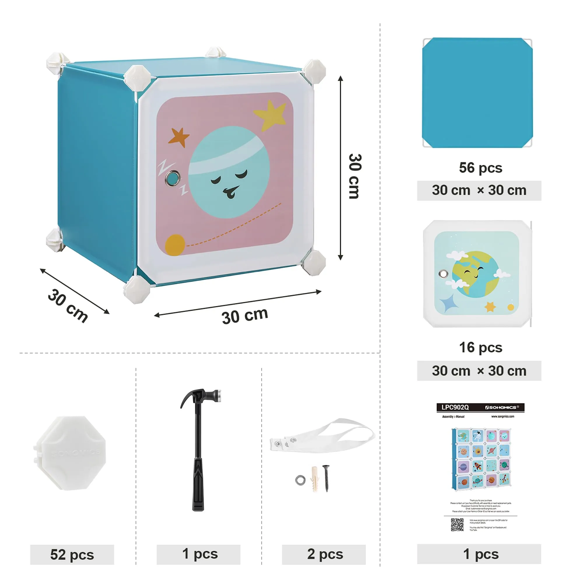 SONGMICS Scaffale Portaoggetti a 15 Cubi per Bambini, Organizzatore Modulare in Plastica, 153 x 31 x 153 cm, Azzurro LPC902Q01 - immagine 6