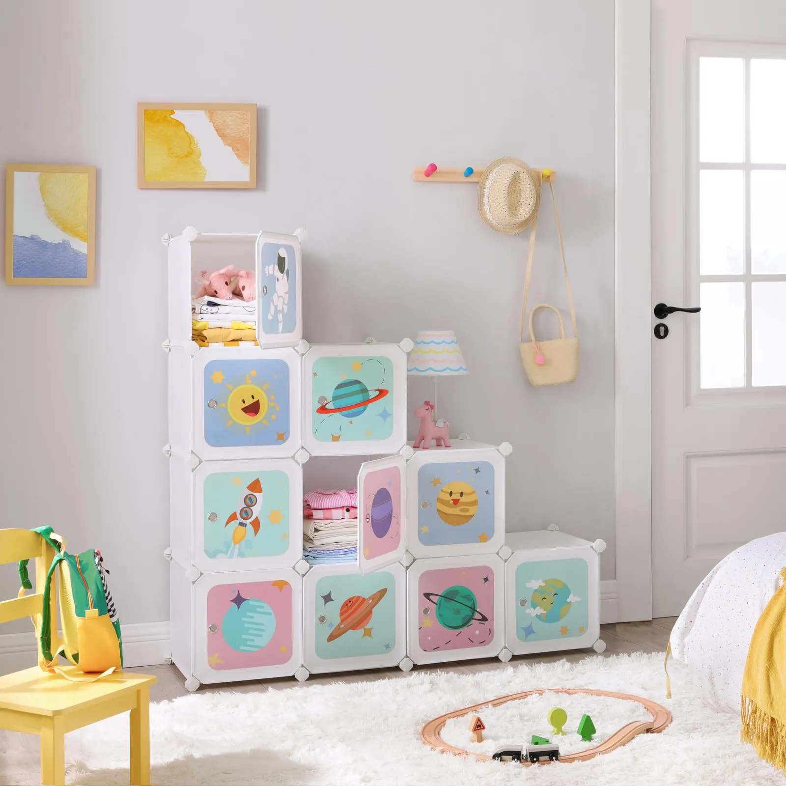 SONGMICS Scaffale Portaoggetti per Bambini 10 Cubi, Organizzatore Modulare in Plastica, 123 x 31 x 123 cm, Bianco LPC903W01 - immagine 2