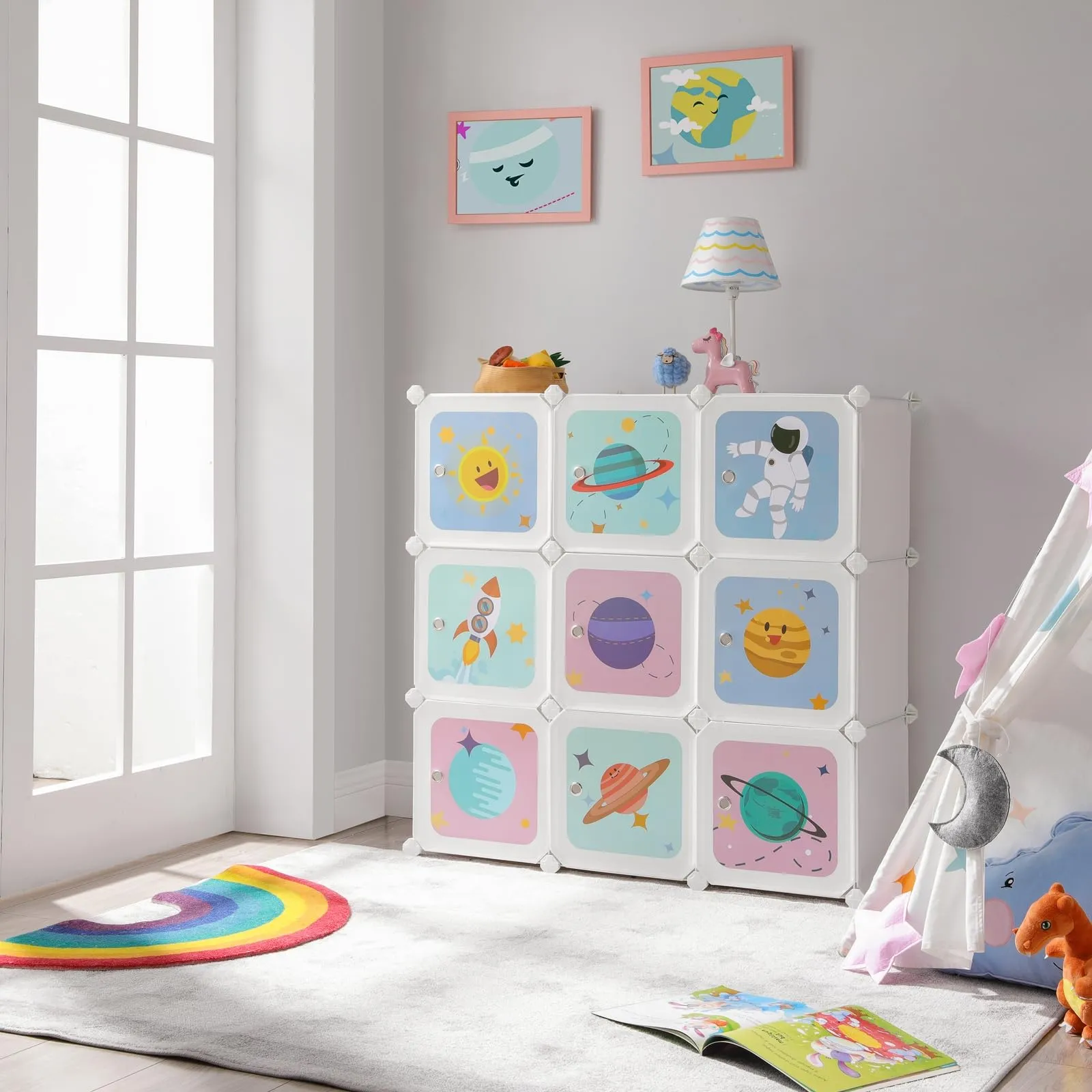 SONGMICS Scaffale Portaoggetti per Bambini 10 Cubi, Organizzatore Modulare in Plastica, 123 x 31 x 123 cm, Bianco LPC903W01 - immagine 3