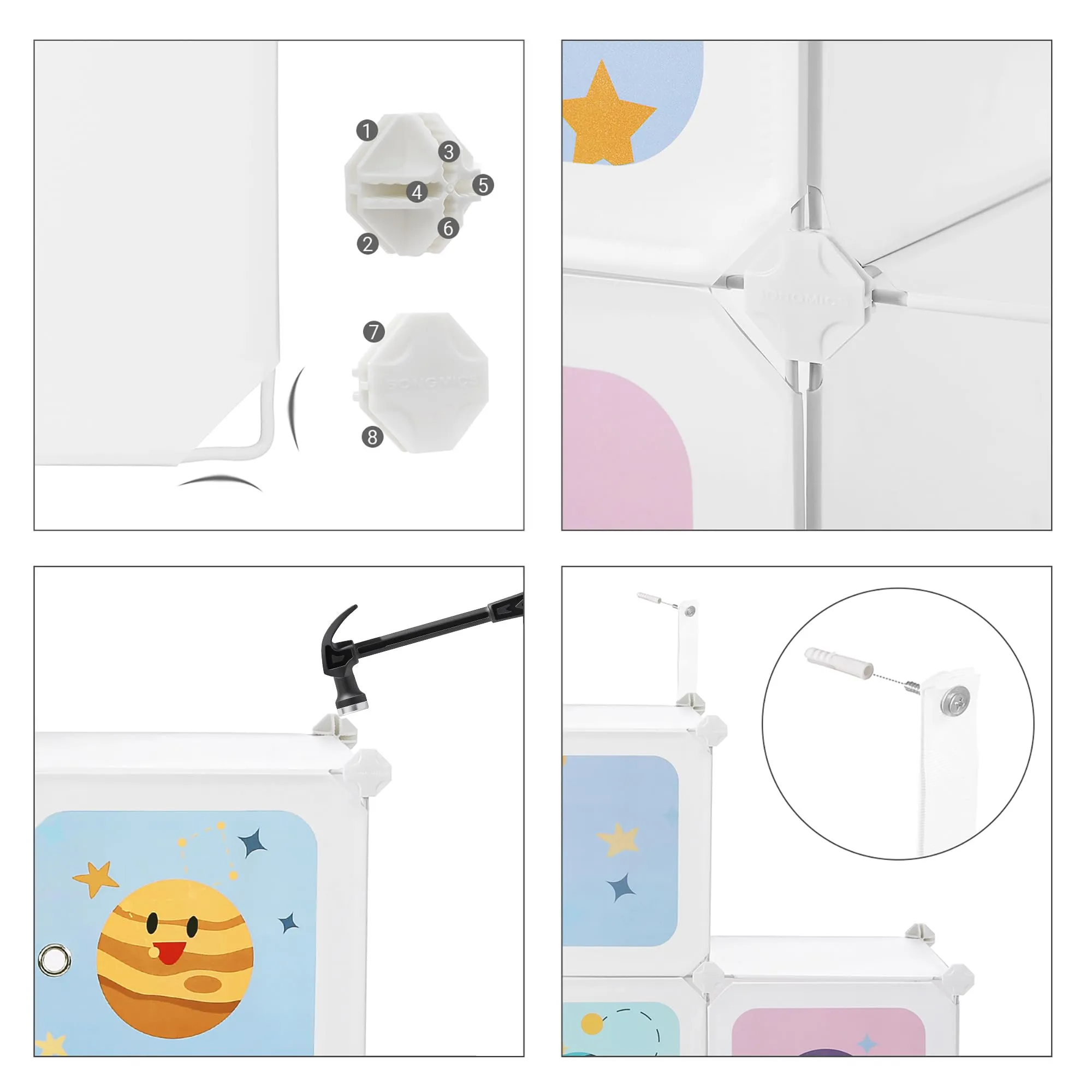 SONGMICS Scaffale Portaoggetti per Bambini 10 Cubi, Organizzatore Modulare in Plastica, 123 x 31 x 123 cm, Bianco LPC903W01 - immagine 6