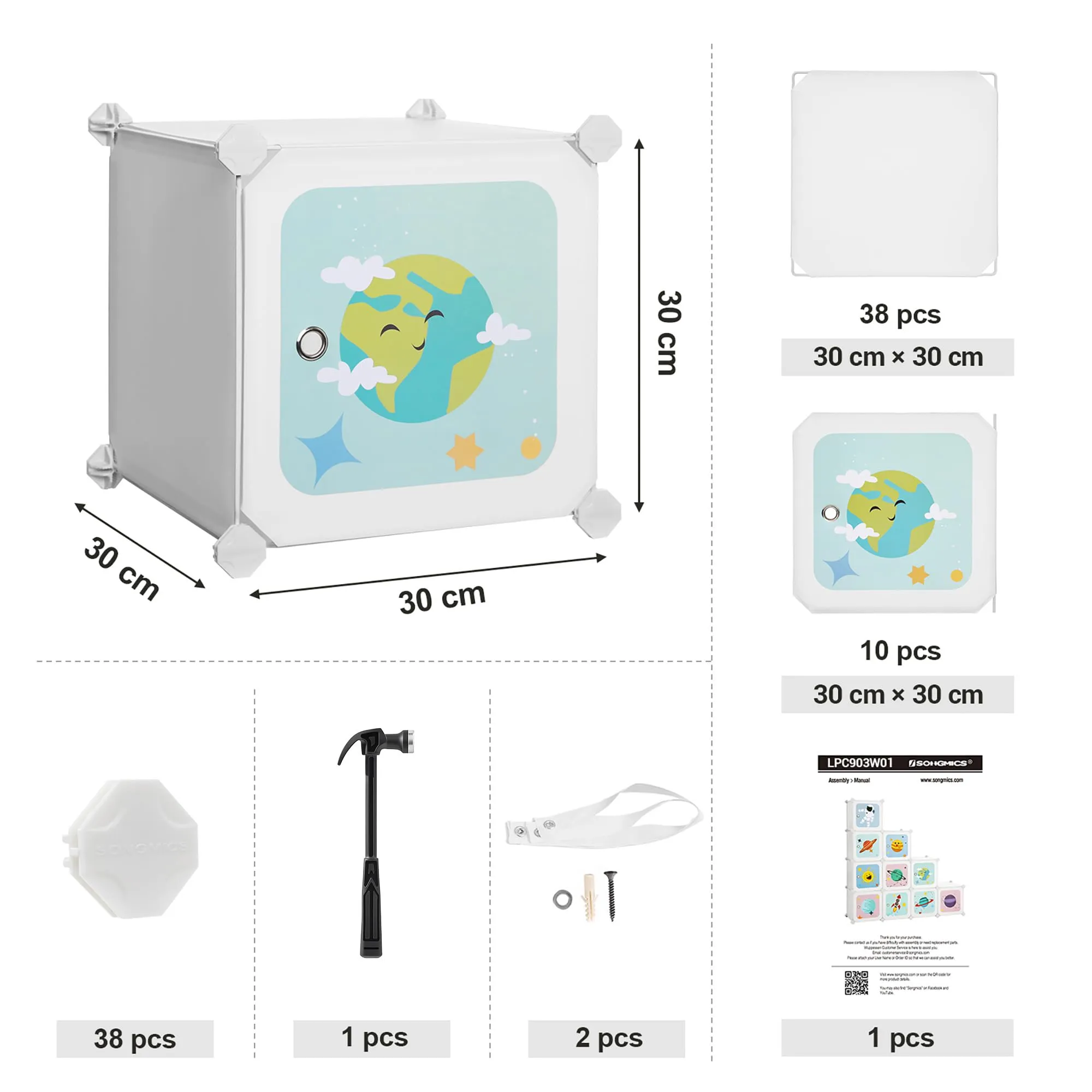 SONGMICS Scaffale Portaoggetti per Bambini 10 Cubi, Organizzatore Modulare in Plastica, 123 x 31 x 123 cm, Bianco LPC903W01 - immagine 8