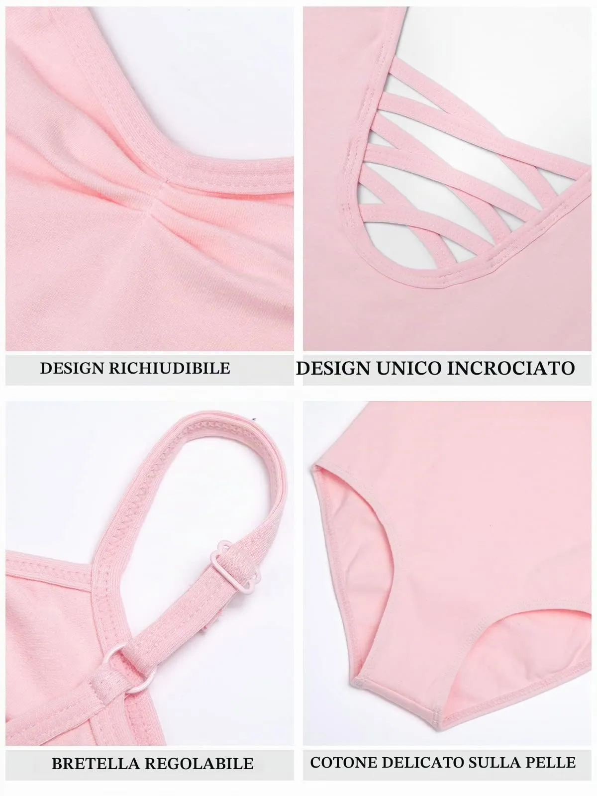 tanzdunsje Body da Danza Classica e Ginnastica con Spalline Regolabili, Rosa, Taglia 150 - immagine 6