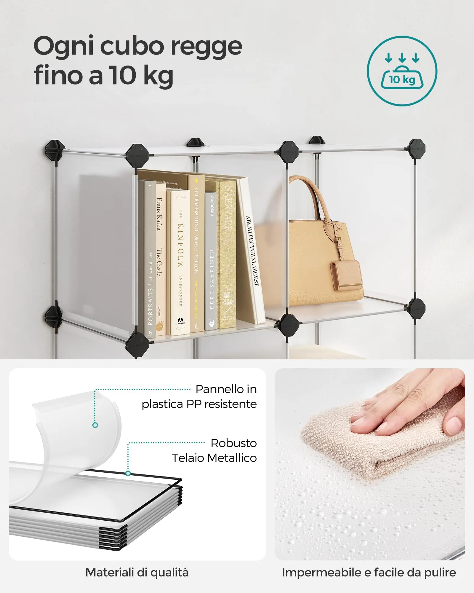 SONGMICS Scaffale Modulare a 6 Cubi in Plastica con Piedini, 30 x 30 x 30 cm, Bianco LPC111S - immagine 4