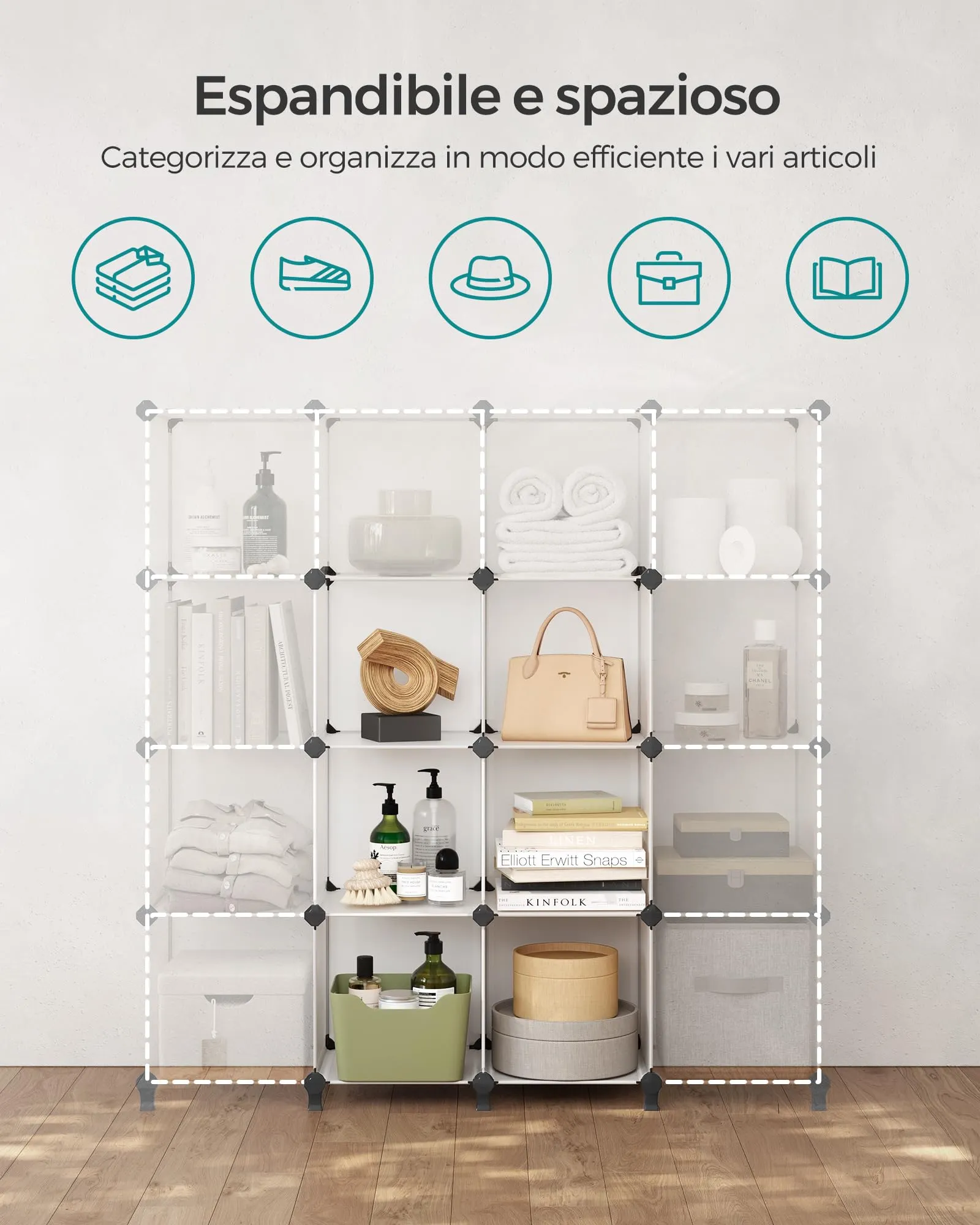 SONGMICS Scaffale Modulare a 6 Cubi in Plastica con Piedini, 30 x 30 x 30 cm, Bianco LPC111S - immagine 5