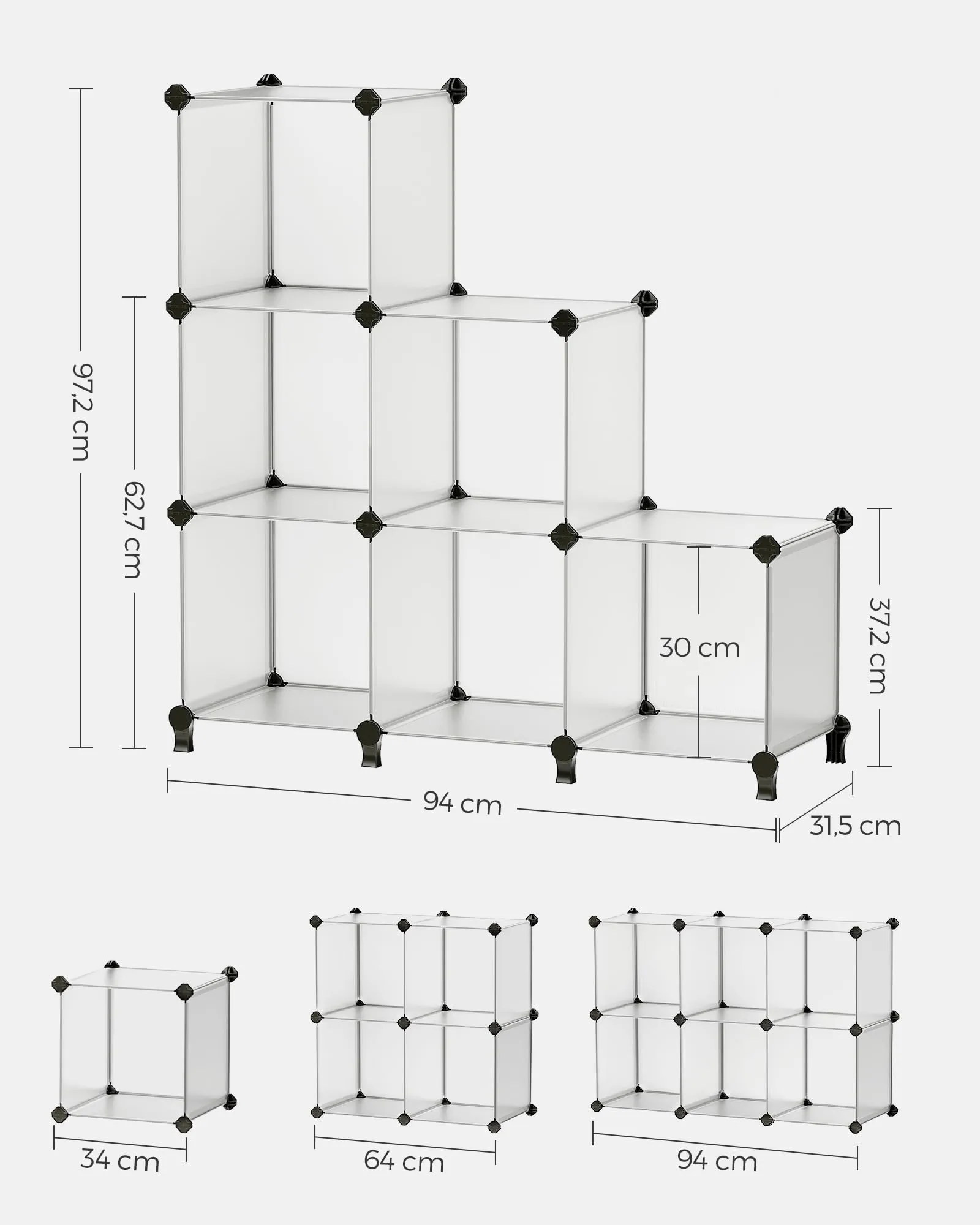 SONGMICS Scaffale Modulare a 6 Cubi in Plastica con Piedini, 30 x 30 x 30 cm, Bianco LPC111S - immagine 6