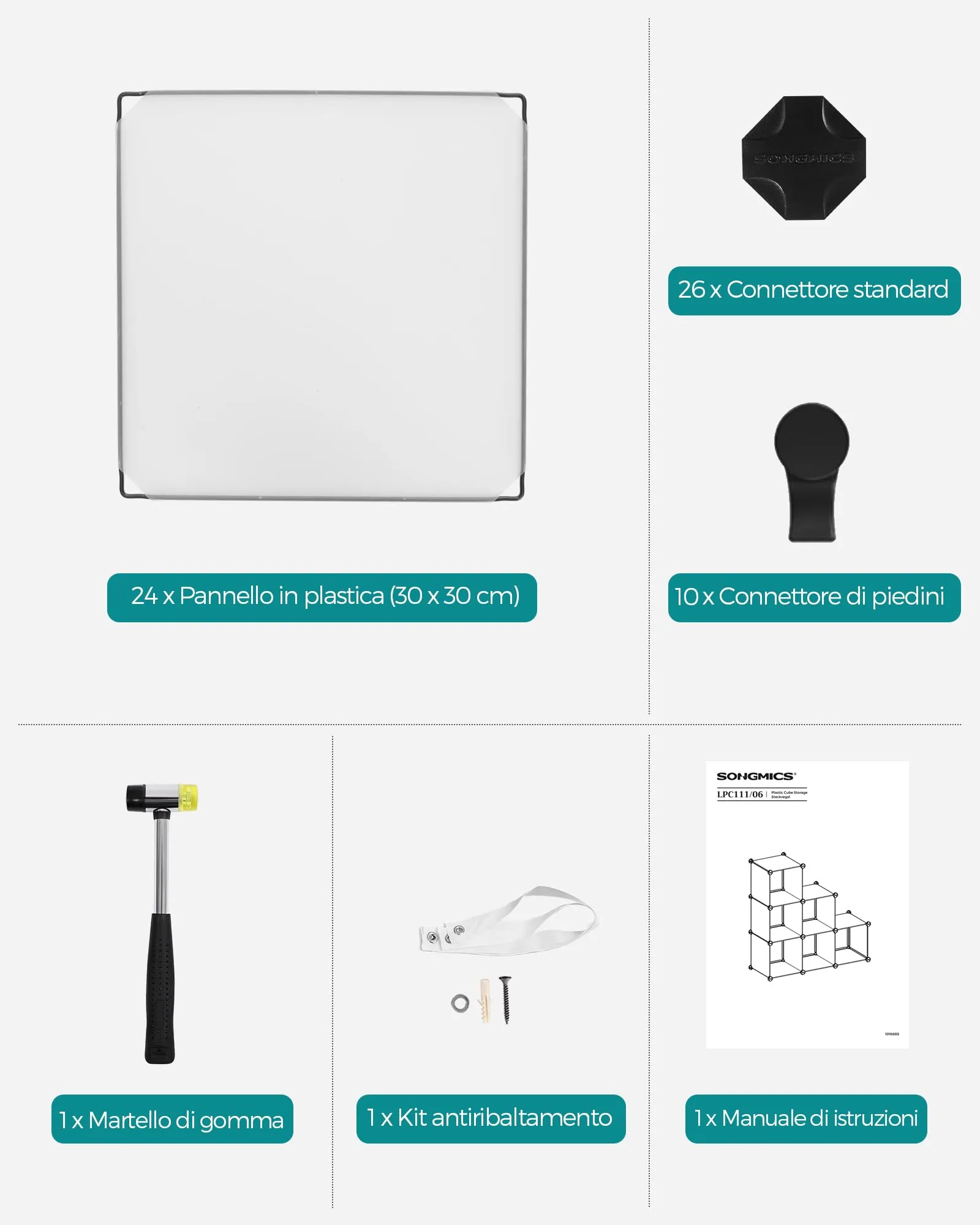 SONGMICS Scaffale Modulare a 6 Cubi in Plastica con Piedini, 30 x 30 x 30 cm, Bianco LPC111S - immagine 8