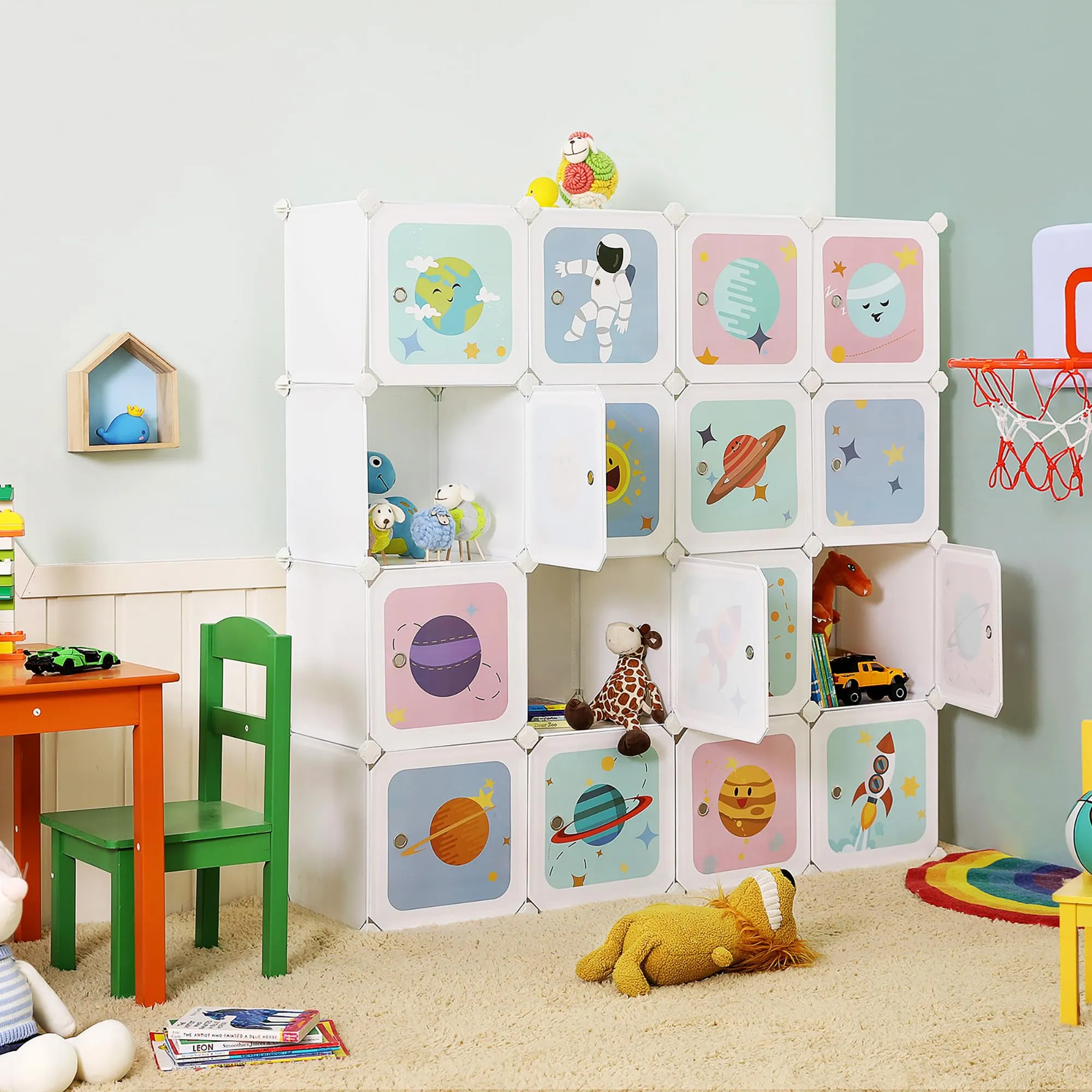 SONGMICS Scaffale Portaoggetti a 15 Cubi per Bambini, Organizzatore Modulare in Plastica, Bianco, 153 x 31 x 153 cm, LPC902W - immagine 2